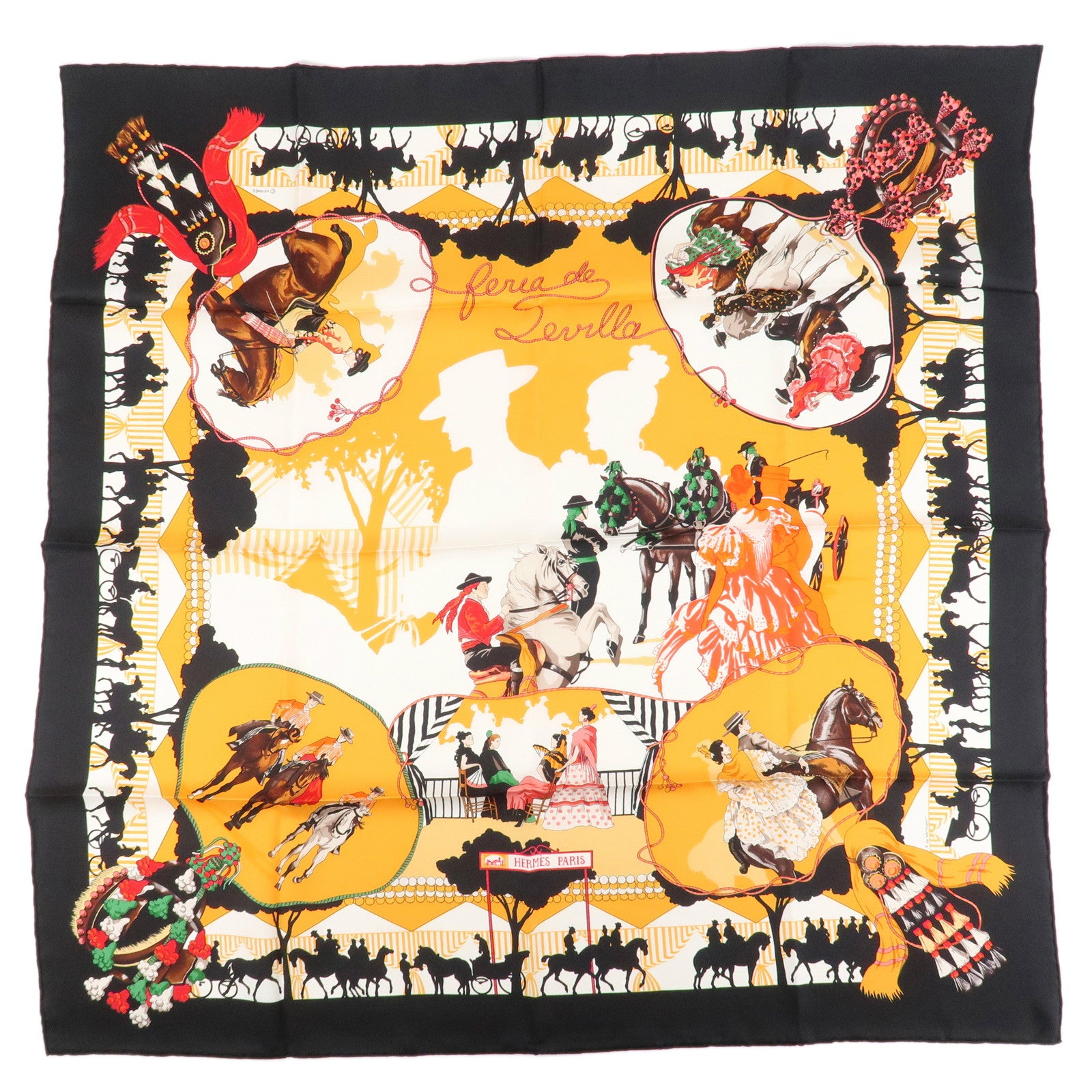 HERMES Carre 90 Silk 100% Scarf Les Voitures A Transformation Black Used