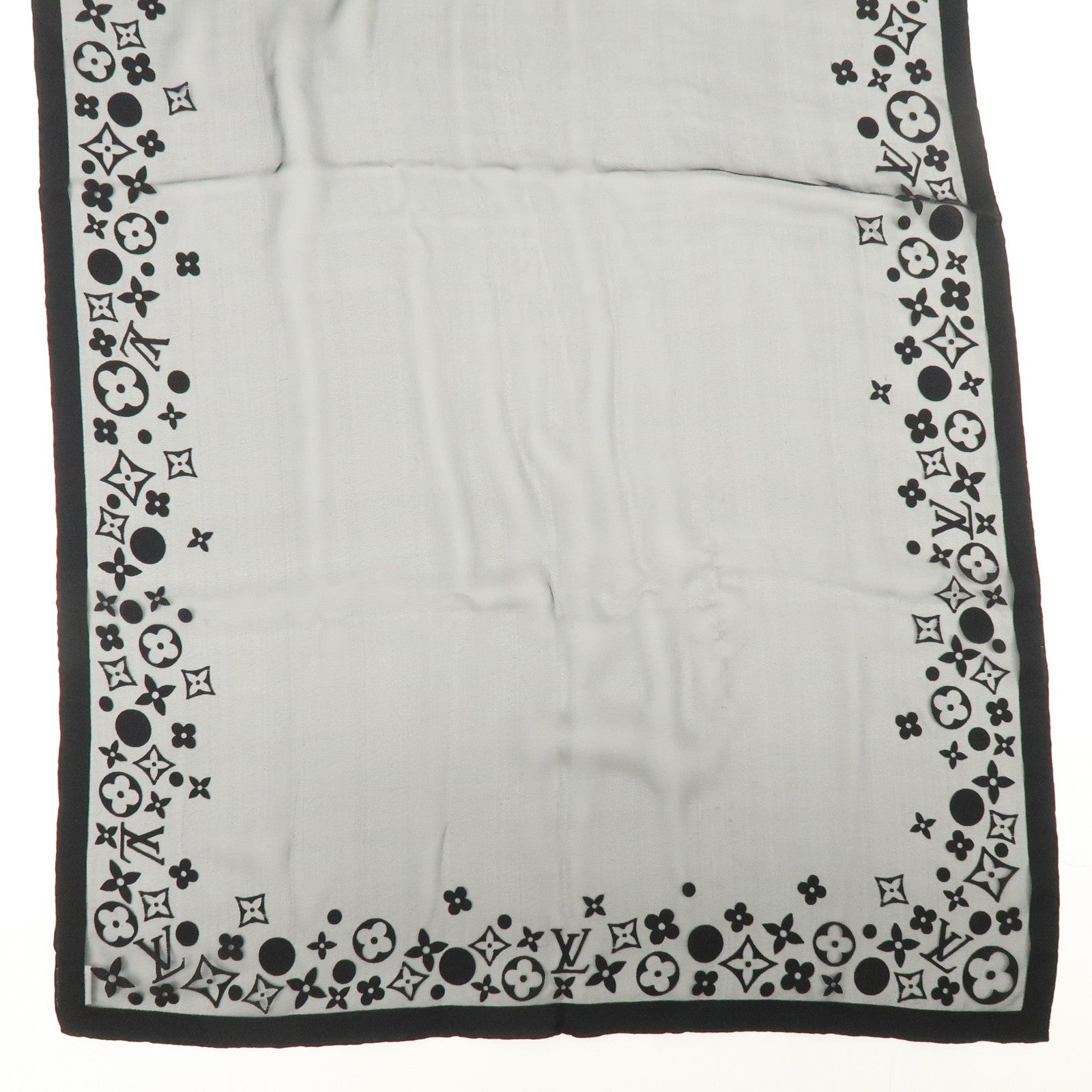 Louis Vuitton Monogram Silk 100% Sheer Scarf Shawl Black