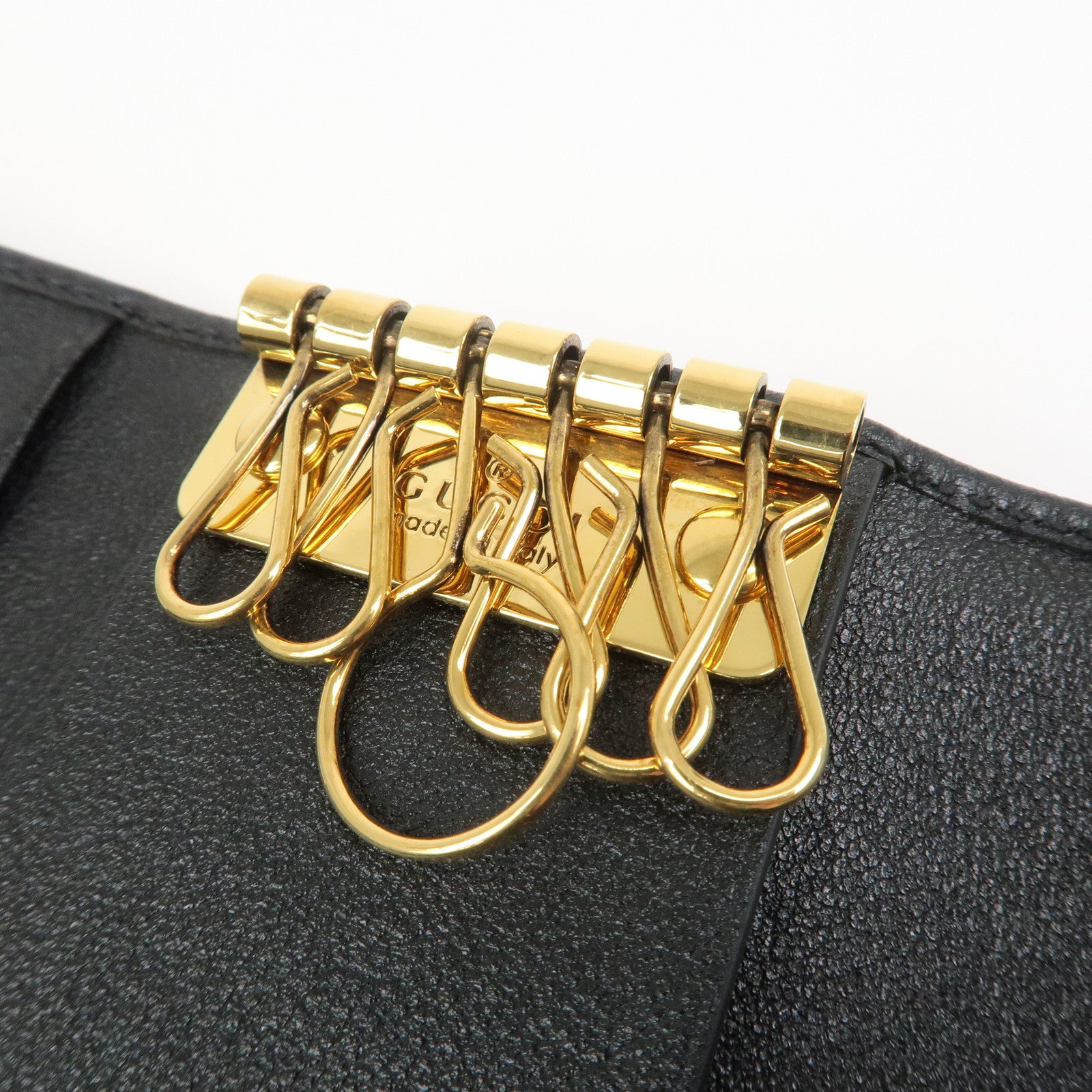 GUCCI GG Marmont Bamboo Leather 6 Key Rings Key Case Black 658636