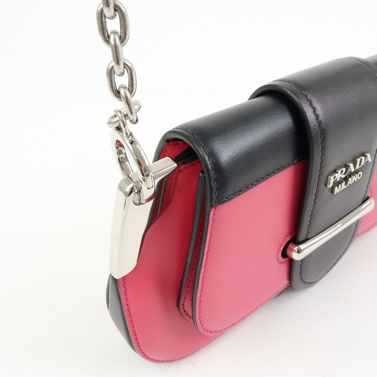 PRADA Sidonie Leather Chain Mini Shoulder Crossbody Bag Pink Black