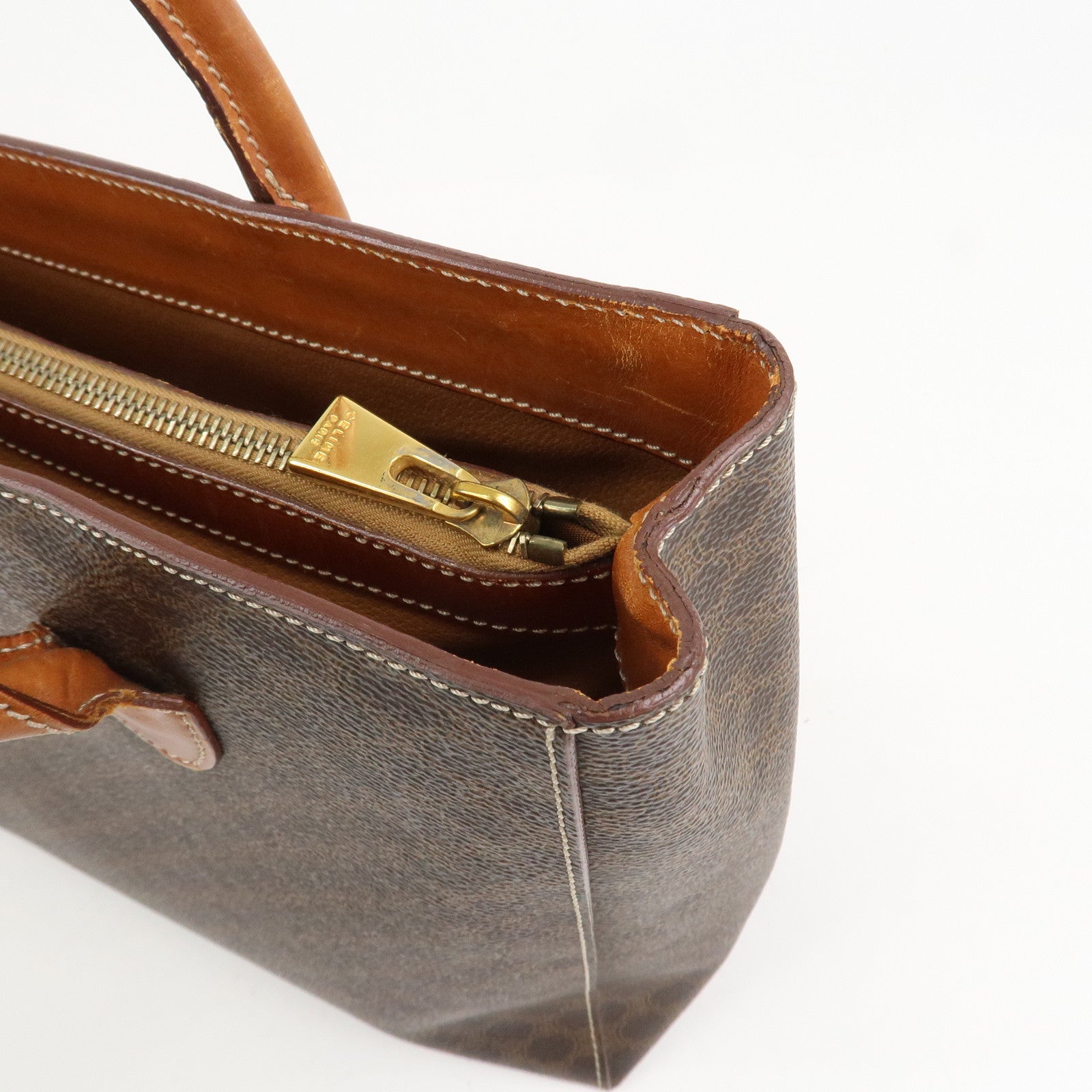 CELINE Macadam PVC Leather Tote Bag Hand Bag Brown