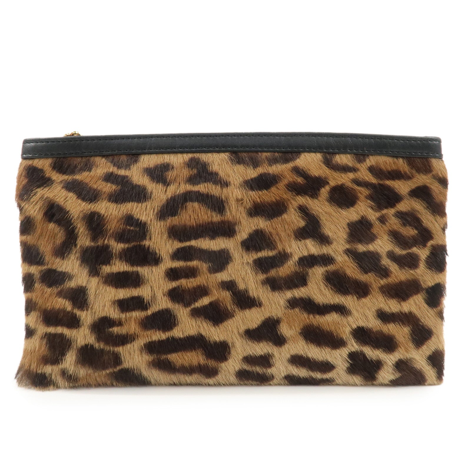 LOEWE Pony Hair Leather Pouch Leopard Brown Black Gold HDW Used