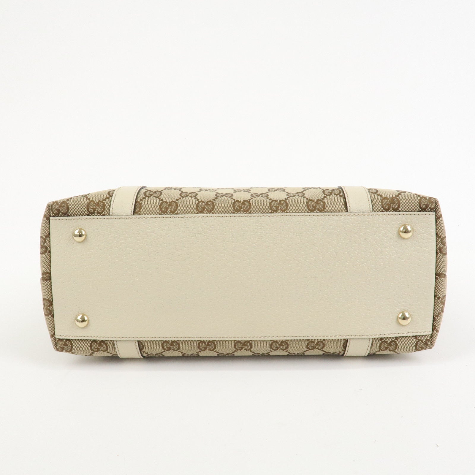 GUCCI Abbey GG Canvas Leather Tote Bag Hand Bag Brown Ivory 141470