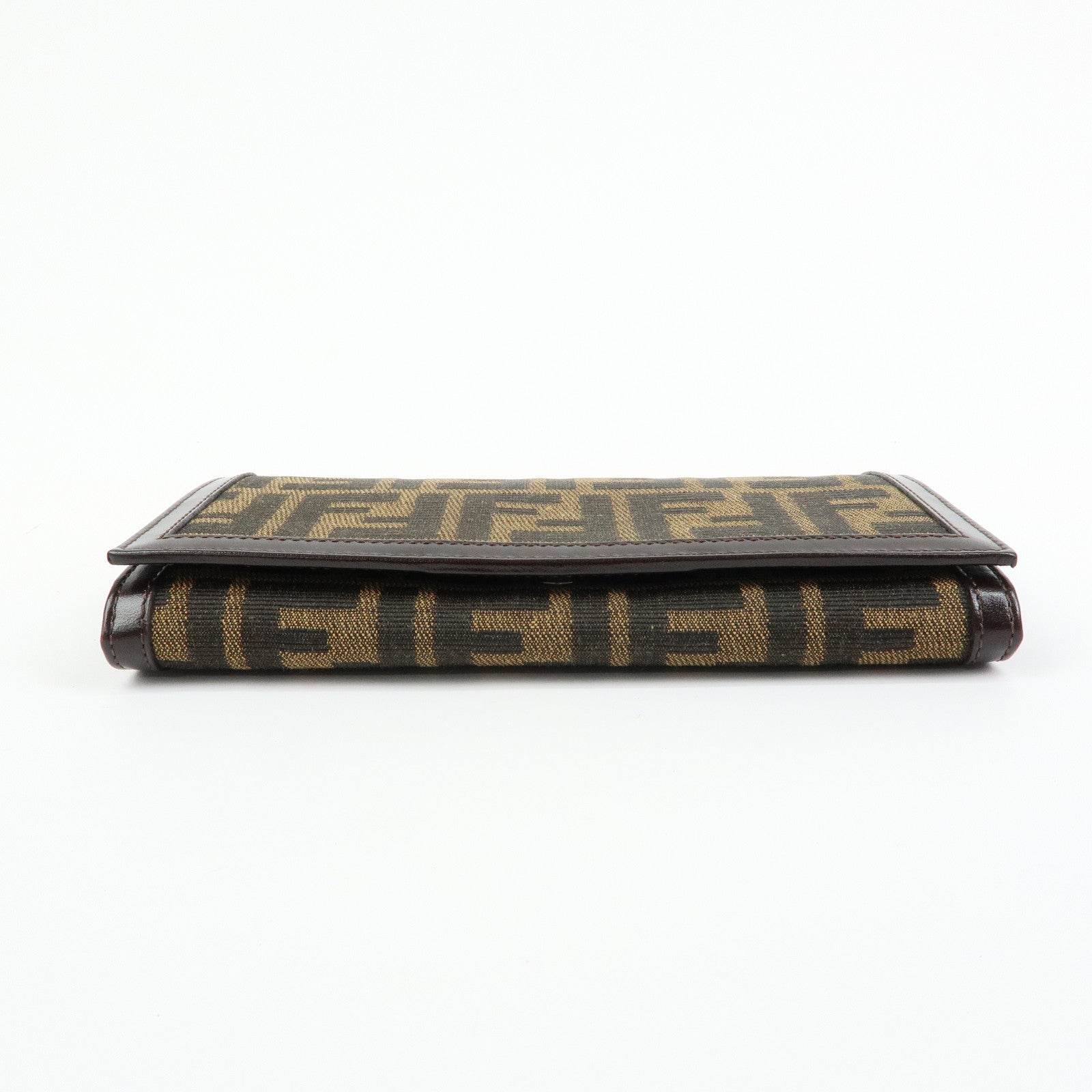 FENDI Zucca Canvas Leather Bi-fold Long Wallet Brown 30851