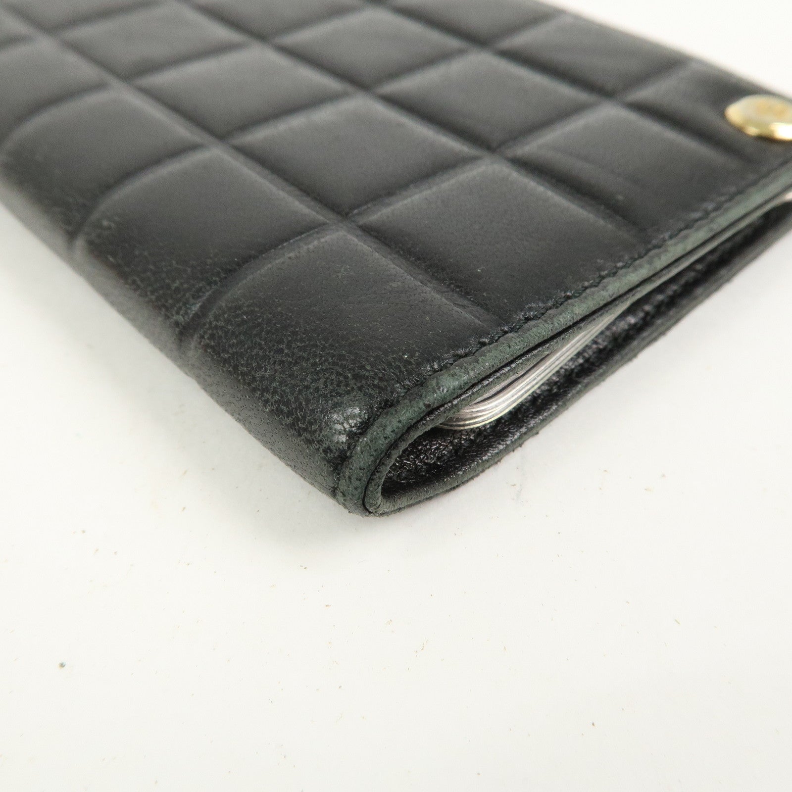 CHANEL Chocolate Bar Lamb Skin Card Case Card Holder Black