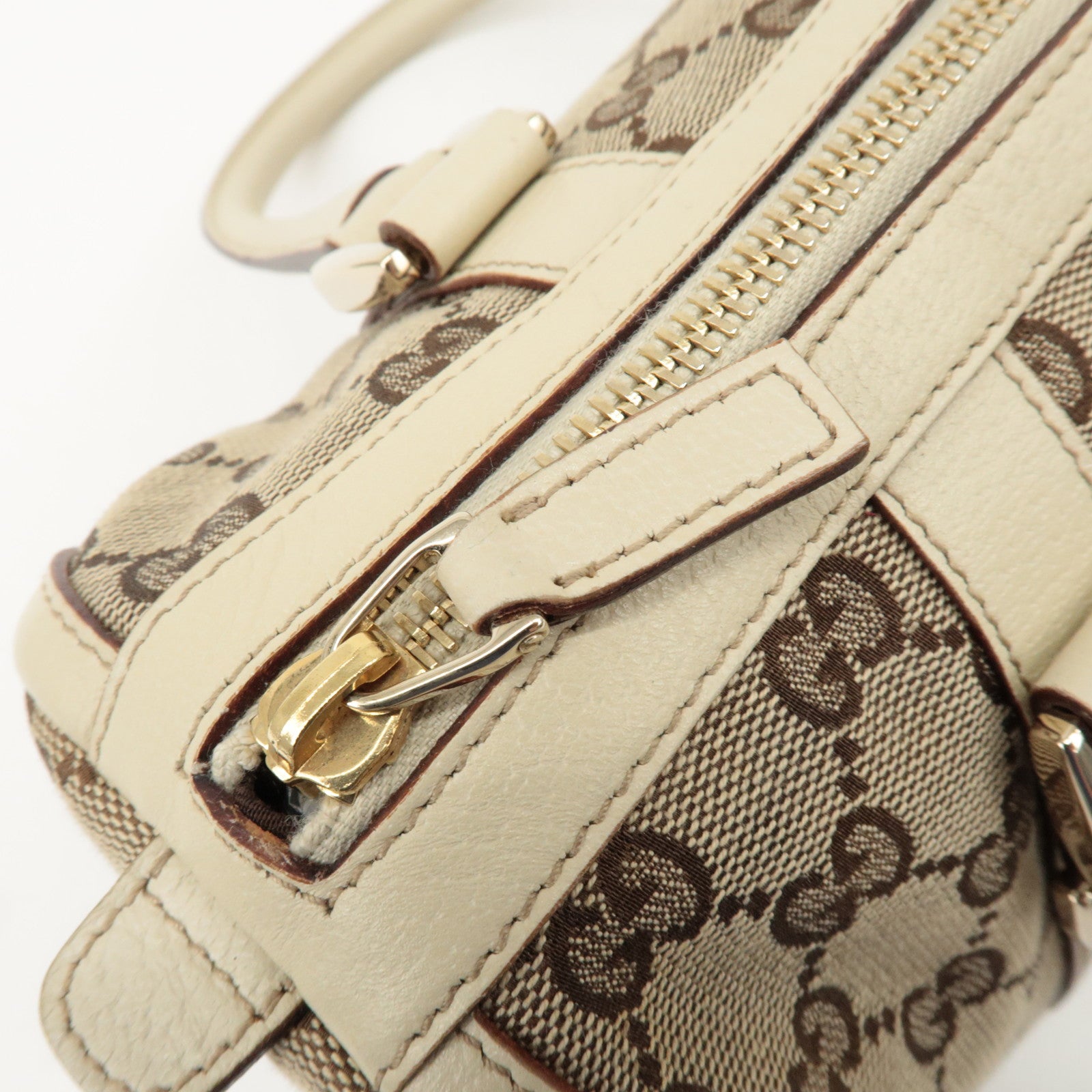 GUCCI Abbey GG Canvas Leather Hand Bag Beige Ivory 130942 Used