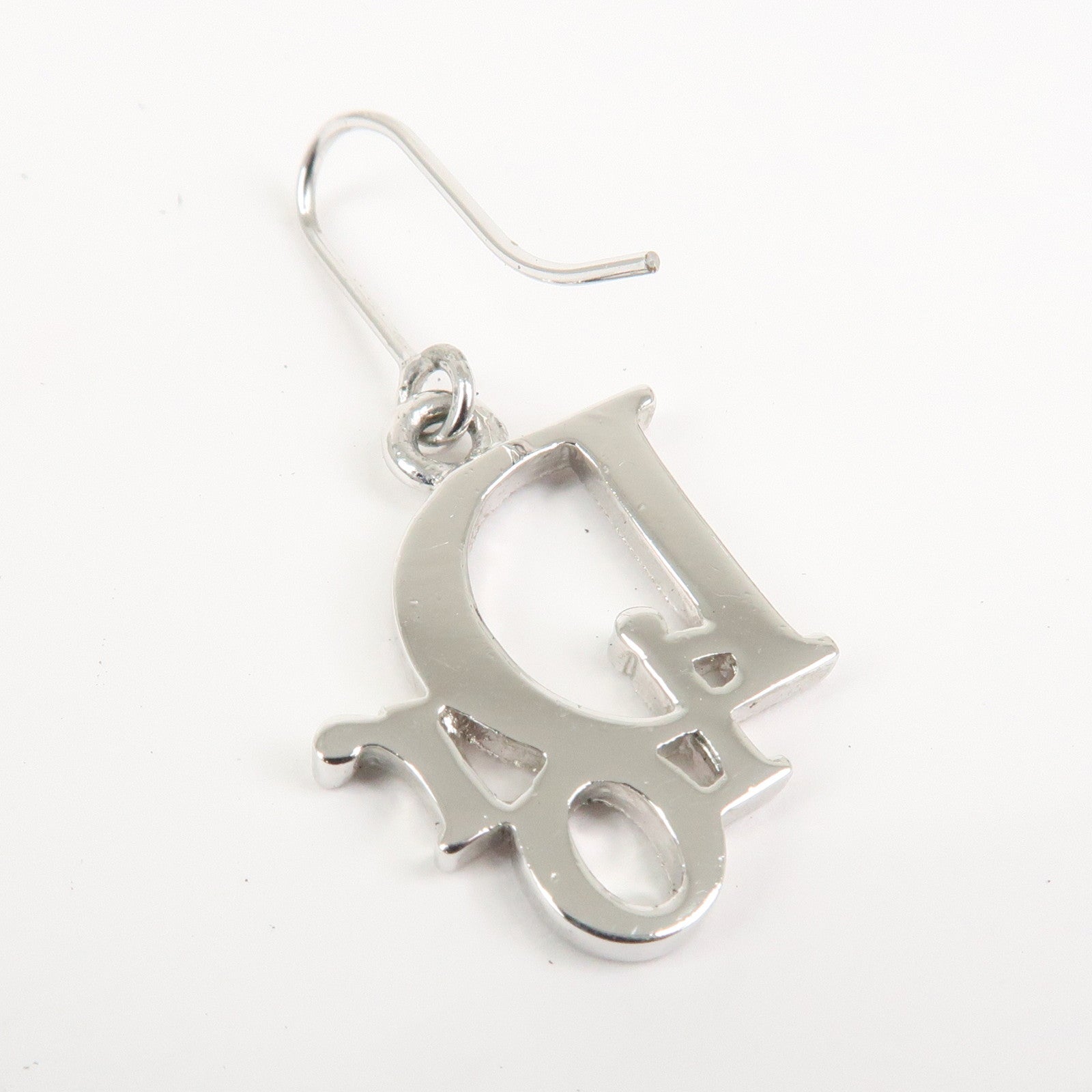 Christian Dior Logo Earrings Metal Silver Pink Crystals