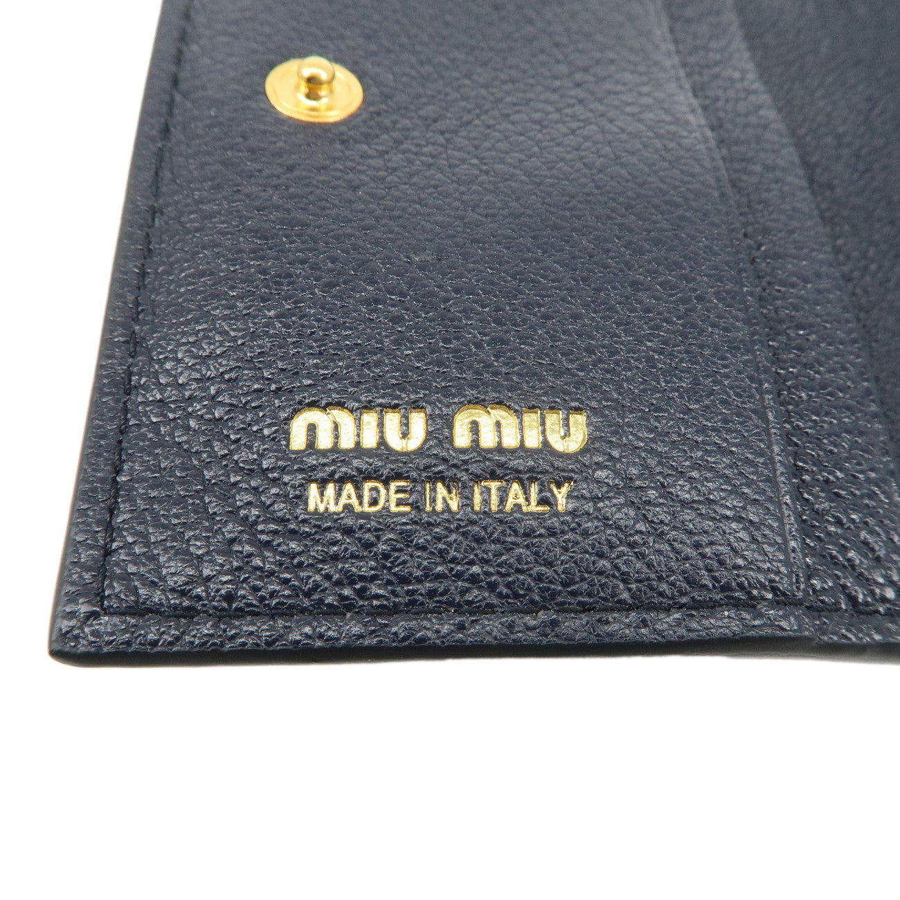 MIUMIU Logo Madras Leather Card Case Pass Case Navy 5MC320 Used
