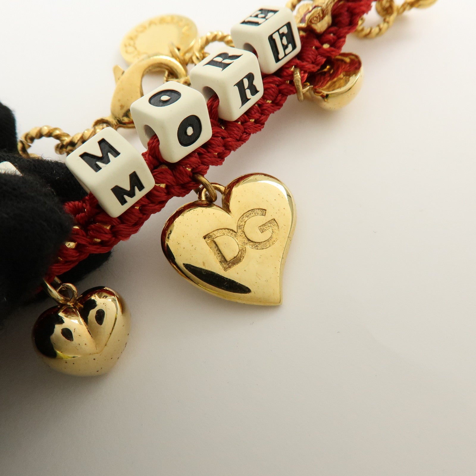 Dolce&Gabbana AMORE Heart Flower Motif Metal Bracelet Red Gold