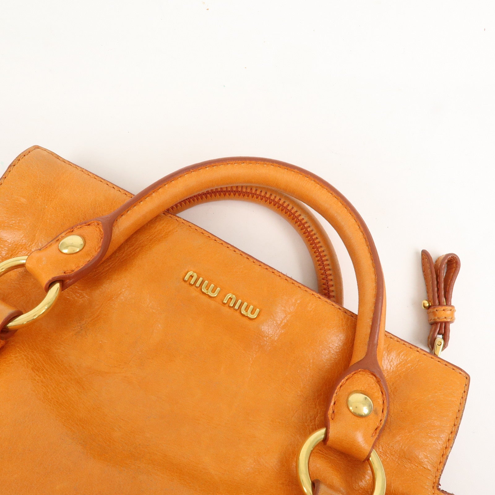 MIU MIU Leather 2Way Bag Hand Bag Shoulder Bag Orange RT0438