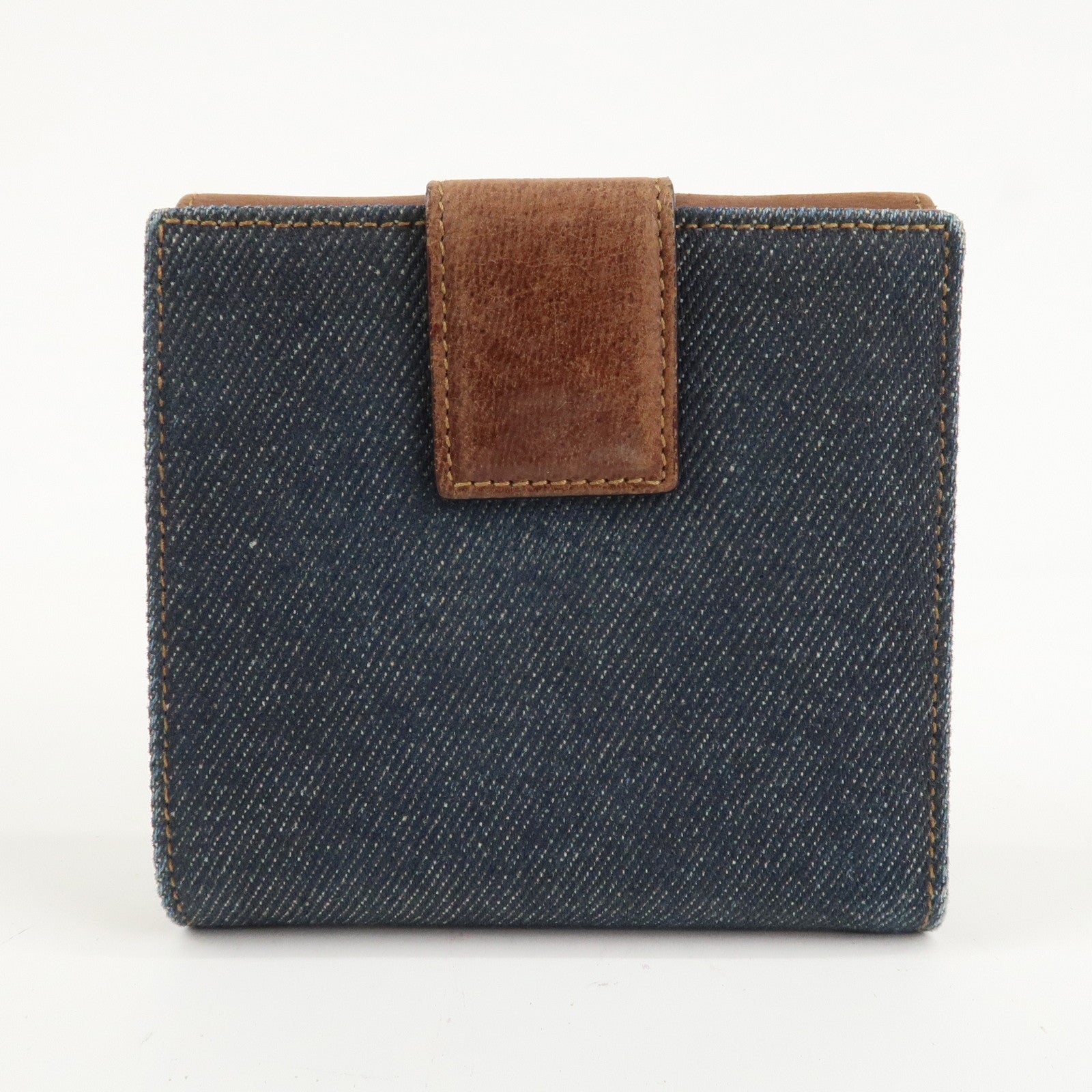 Christian Dior Leather Denim Bi-fold Compact Wallet 46BM-0024 Used