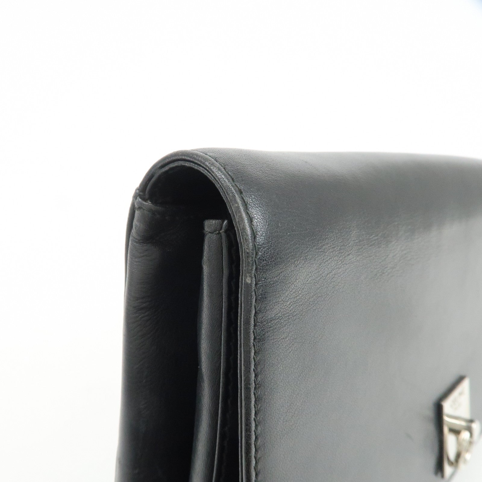 CELINE Logo Leather 2Way Bag Shoulder Bag Clutch Bag Black