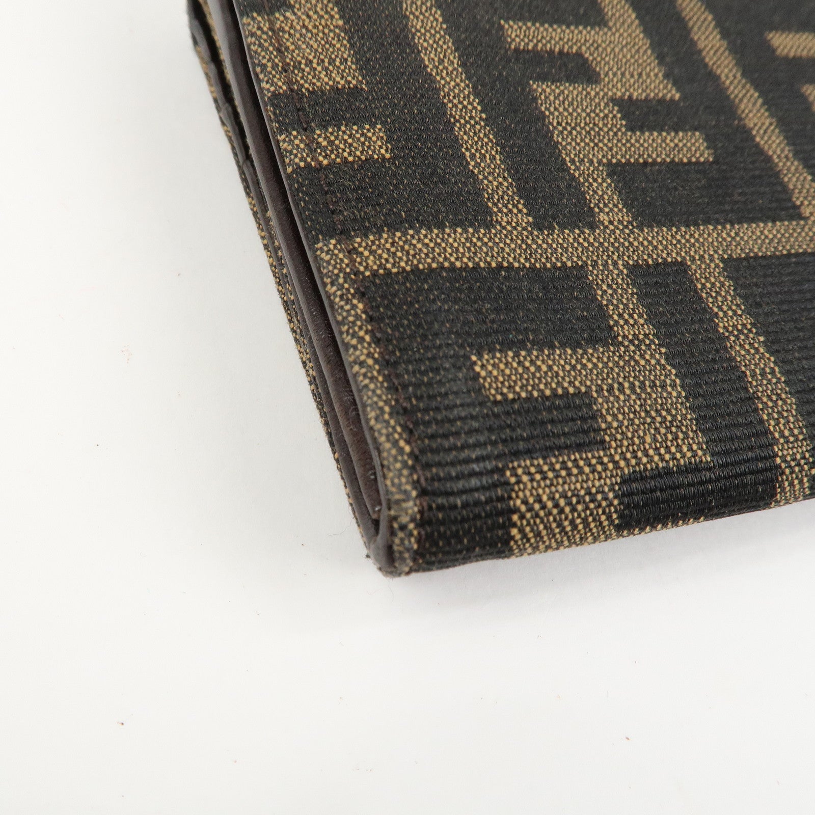 FENDI Zucca Canvas Leather Long Wallet Brown Black 8M0000 Used