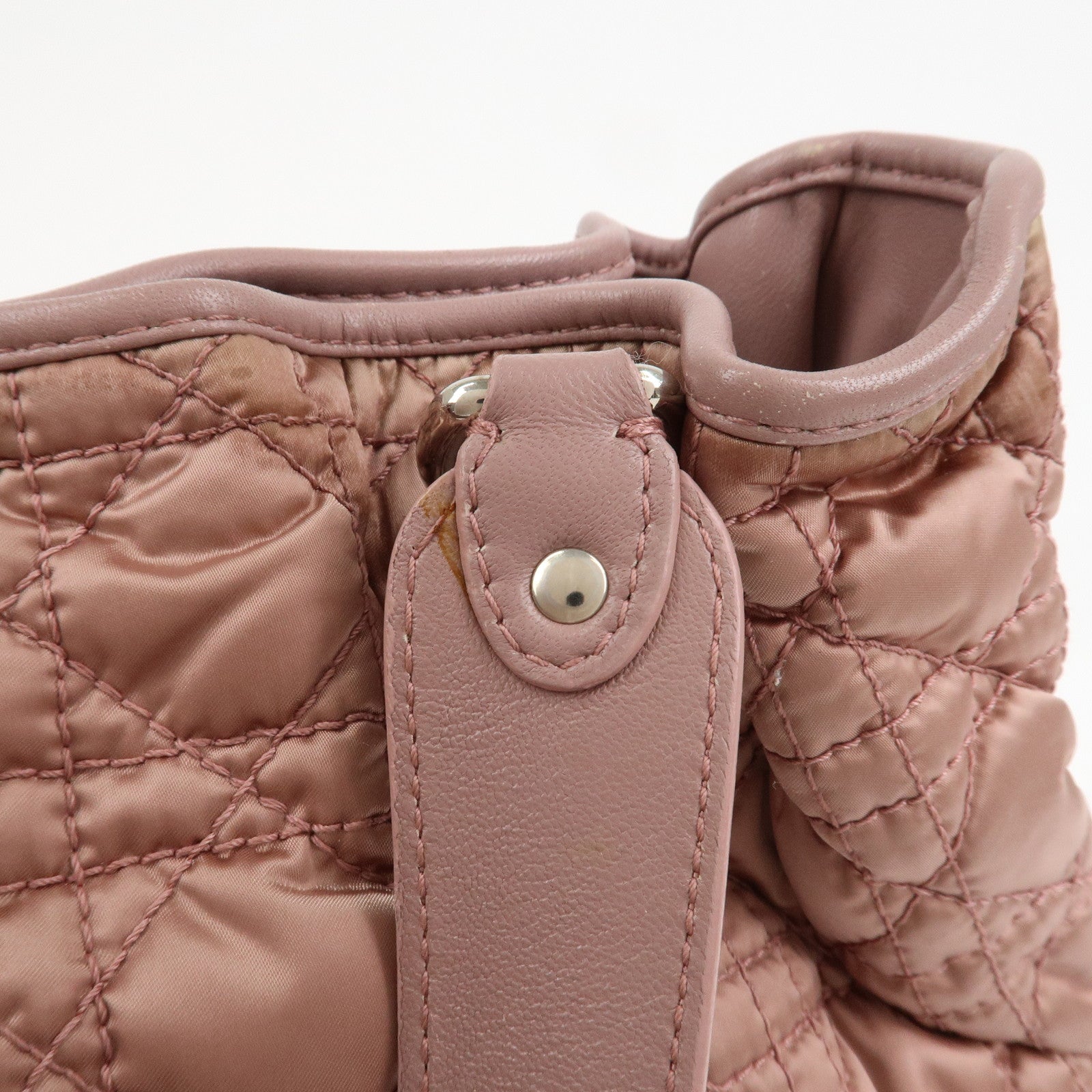 Christian Dior Cannage Nylon Leather Hand Bag Tote Bag Pink