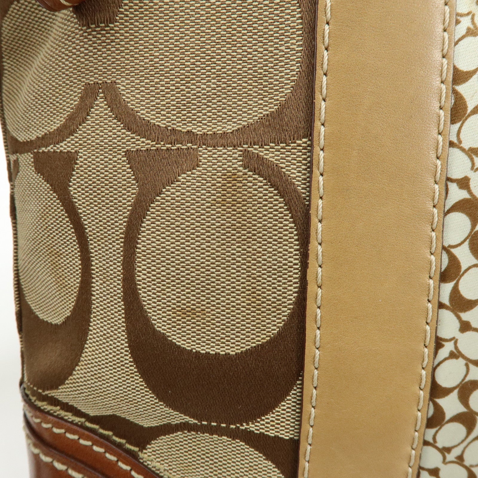 COACH Signature Set of 2 Canvas Leather Shoulder Bag Beige Camel