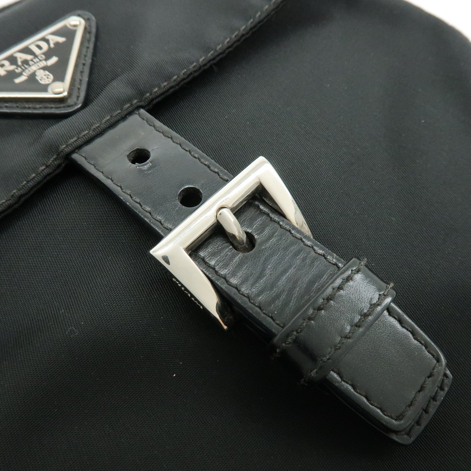 PRADA Triangle Logo Nylon Leather Shoulder Bag Crossbody Bag Black