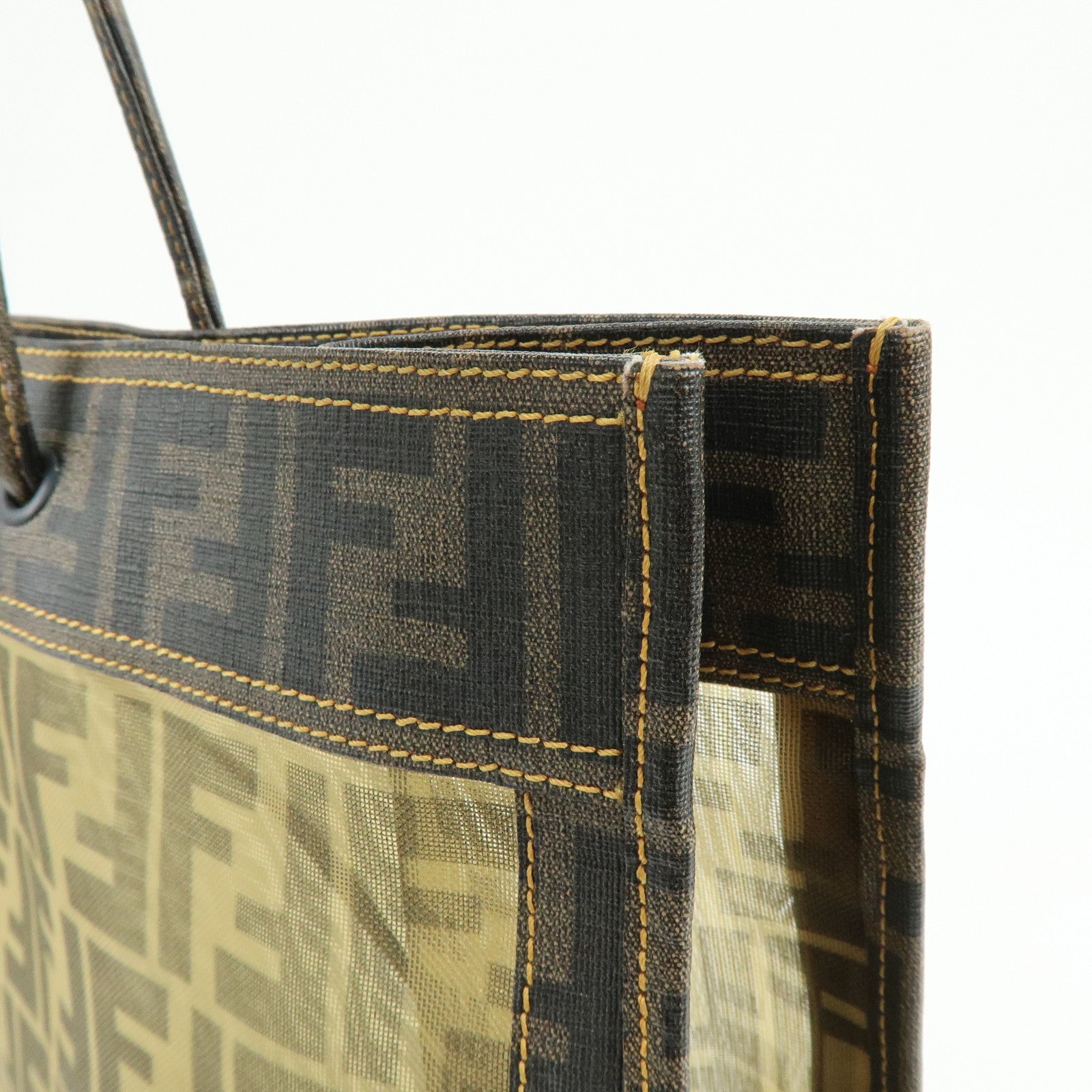 FENDI Zucca Mesh PVC Coated Tote Bag Shoulder Bag Brown 8BH184