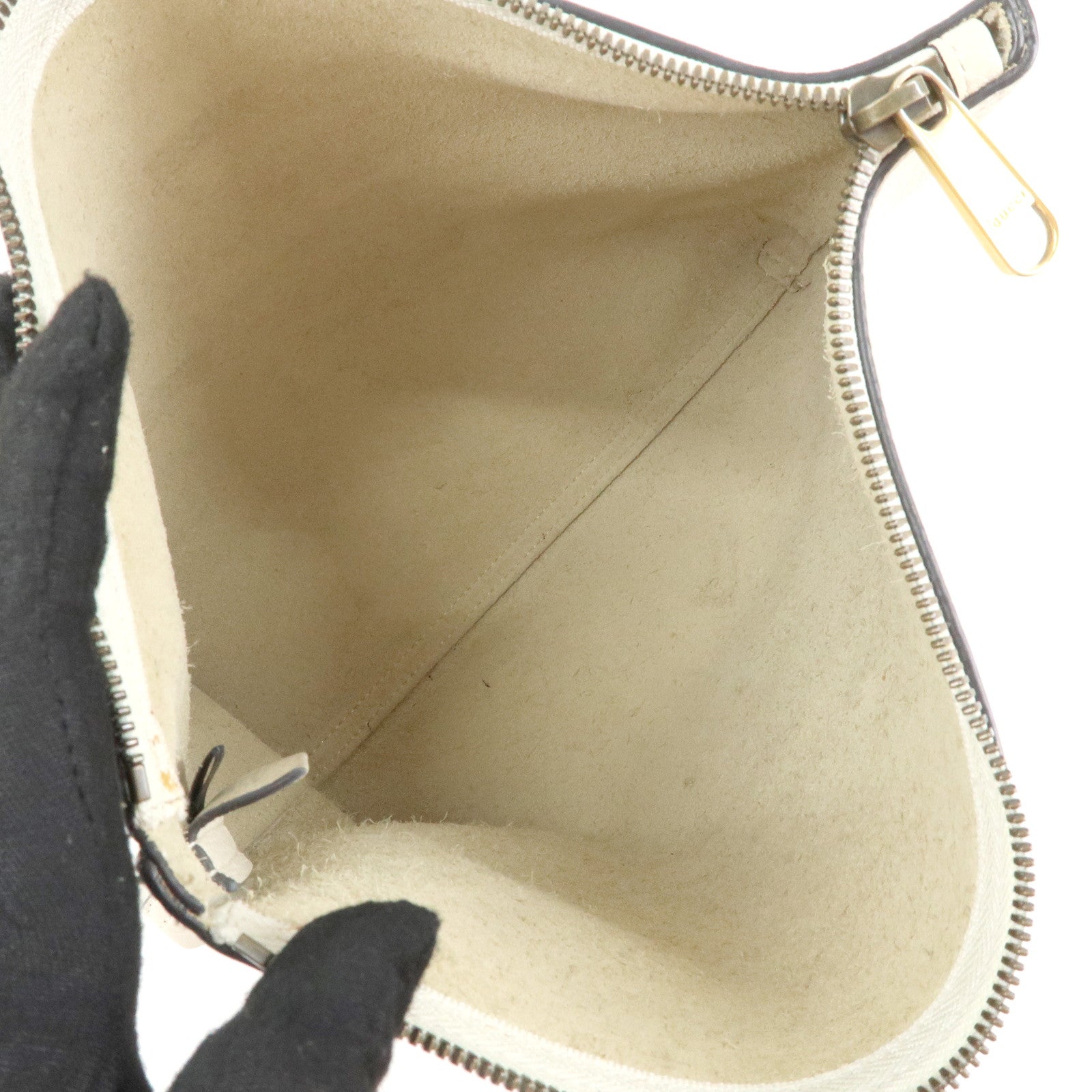 GUCCI Sherry Vintage Logo Leather Clutch Bag Pouch Ivory 500987