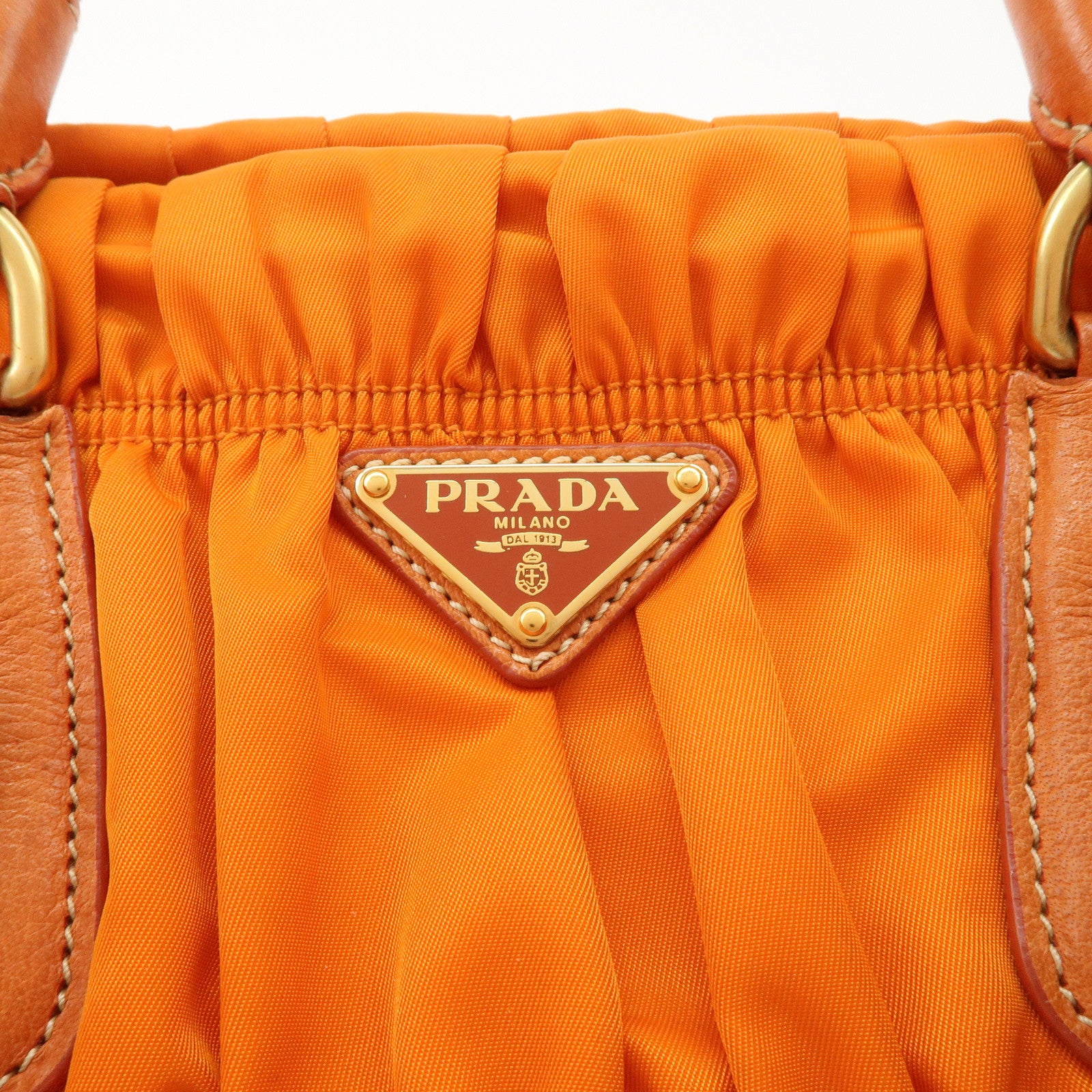 PRADA Triangle Logo Nylon Leather 2Way Bag Hand Bag Orange BN1407 Used