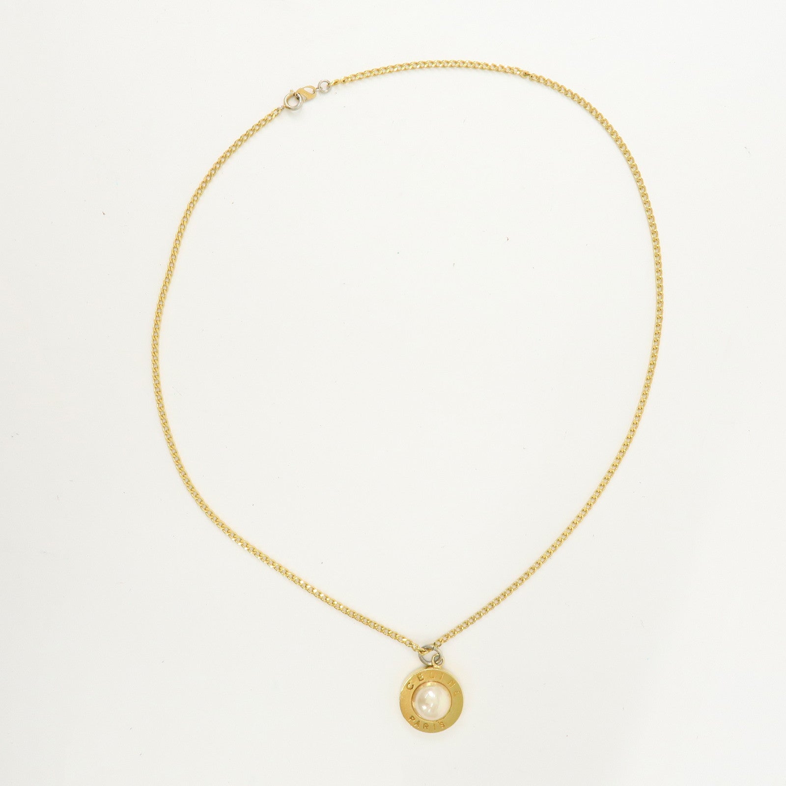 CELINE Gold Plated Imitation Pearl Necklace Gold