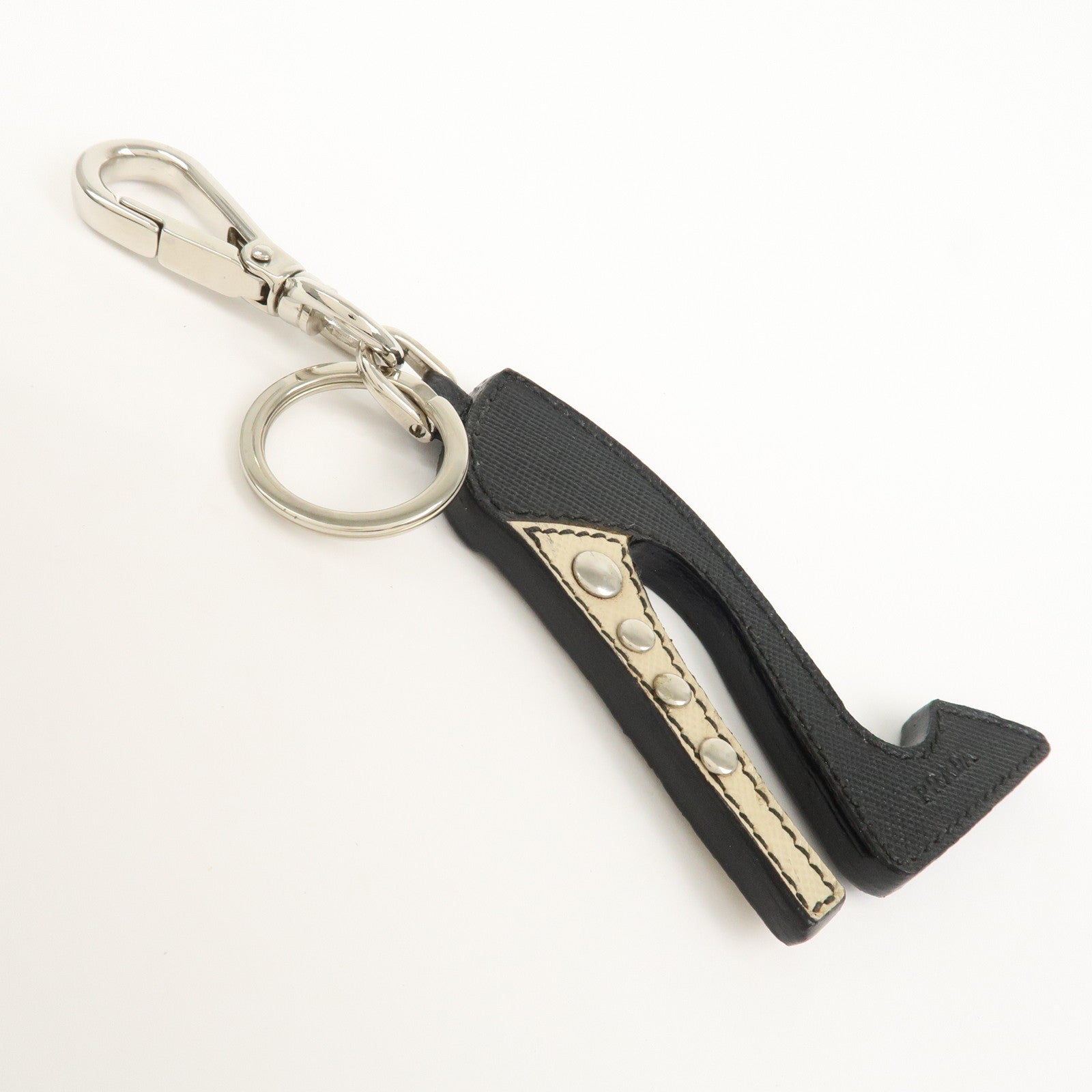 PRADA High Heel Motif Leather Bag Charm Key Chain Black 1AR295