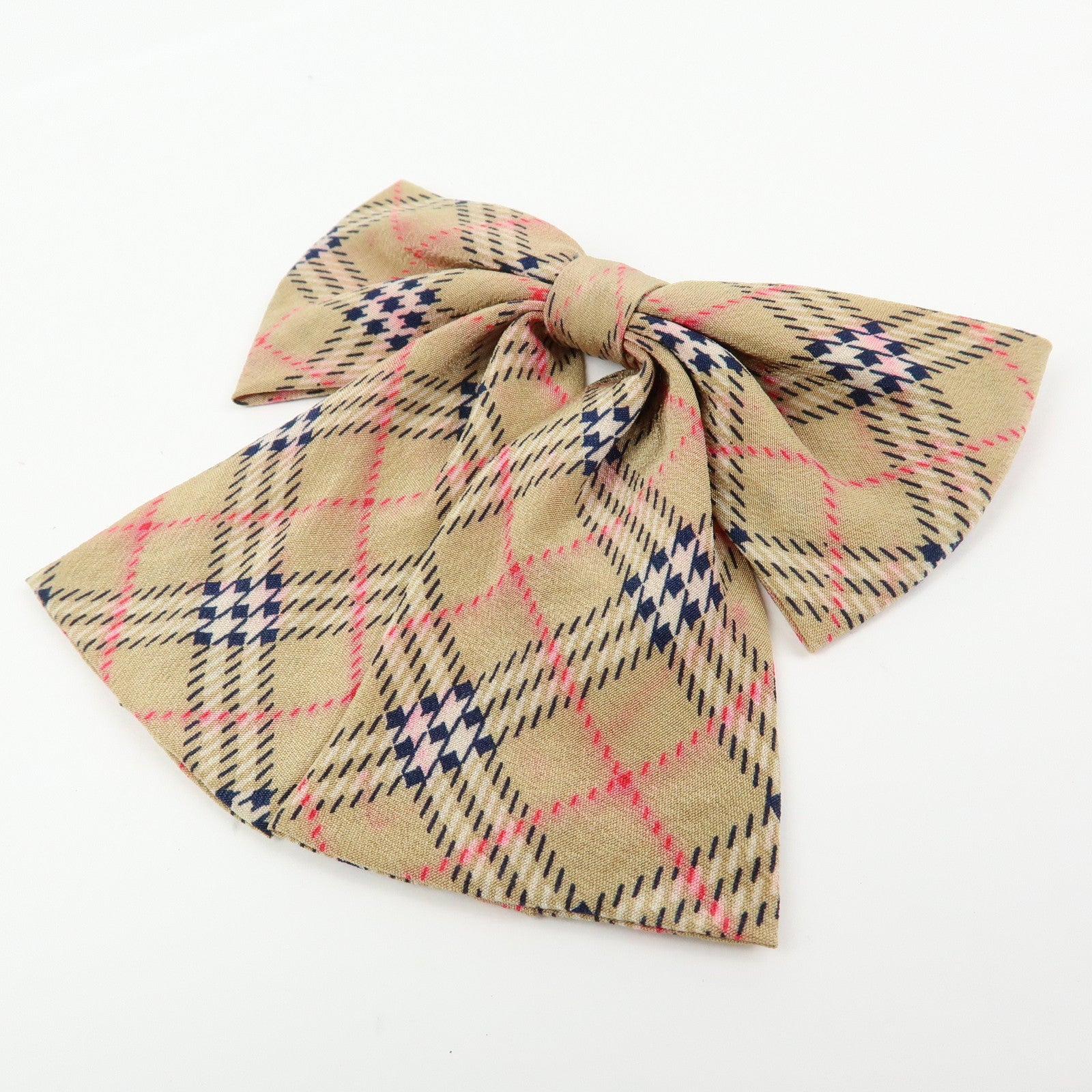 BURBERRY Nova Plaid Ribbon Silk 100% Metal Brooch Beige