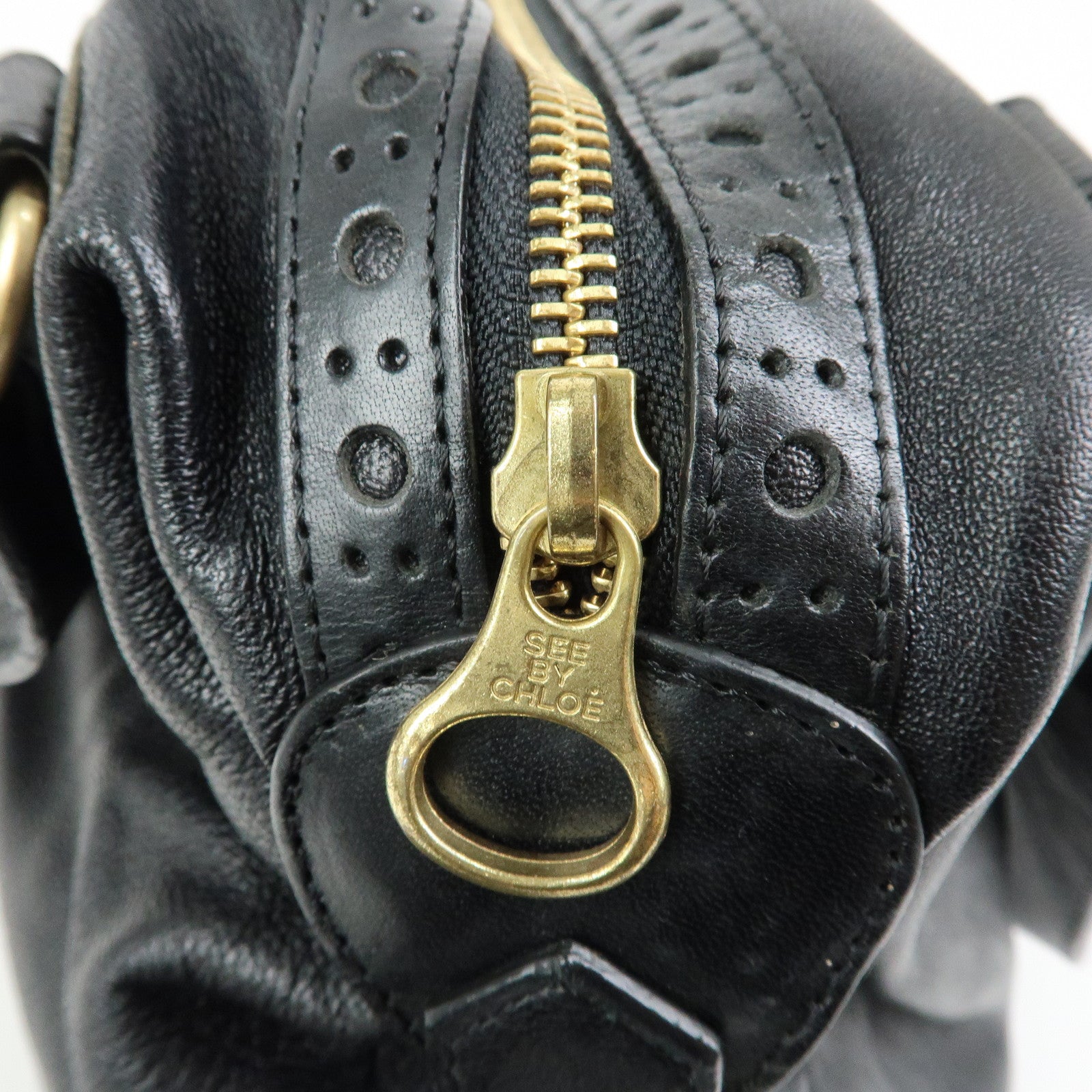 Chloe See by Chloe Leather Shoulder Bag Hand Bag Black