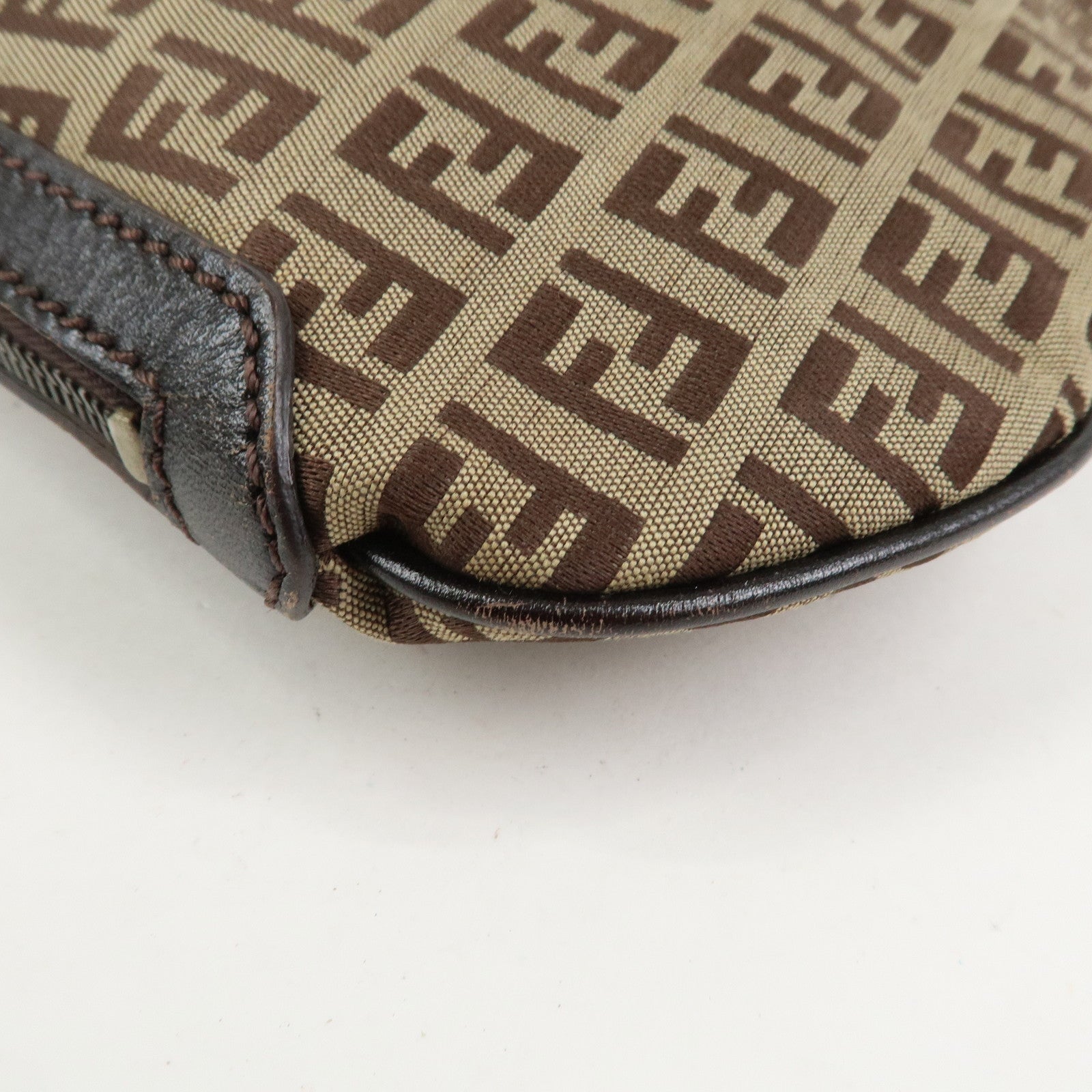 FENDI Zucchino Canvas Leather Shoulder Bag Hand Bag Brown