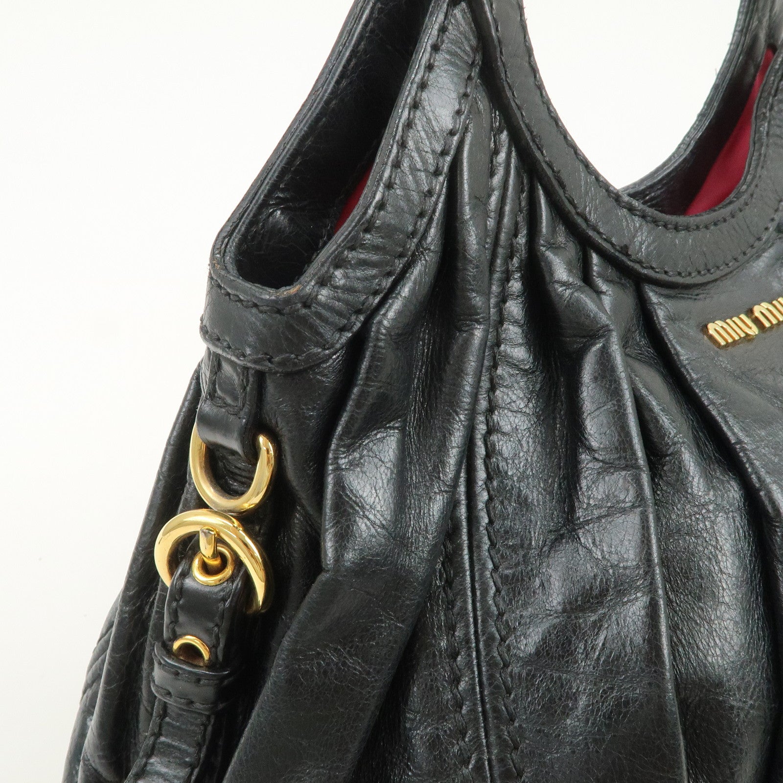MIU MIU Logo Leather 2Way Bag Hand Bag Shoulder Bag Black