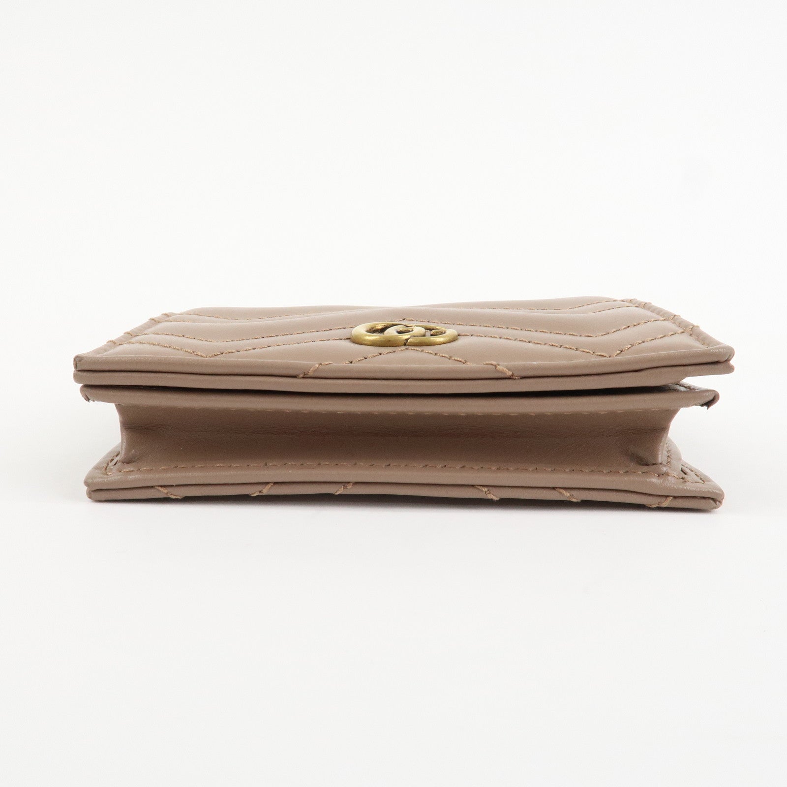 GUCCI Marmont Leather Bi-fold Small Wallet Taupe 466492 Used