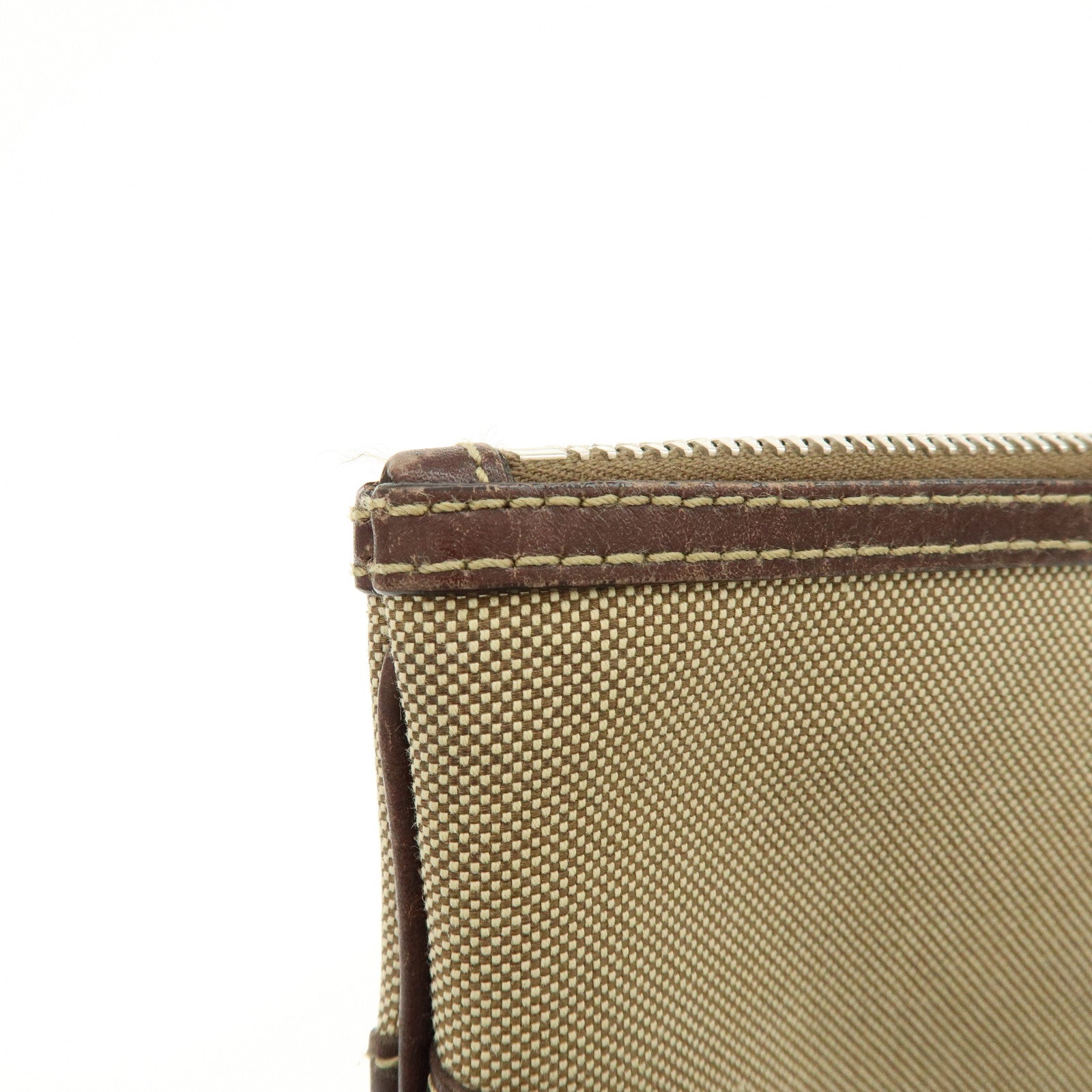 PRADA Logo Jacquard Leather Pouch Cosmetic Case Beige Brown