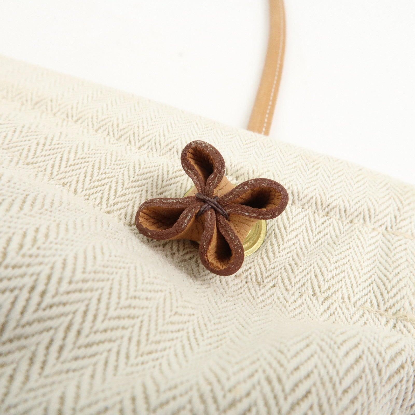 HERMES Aline GM Canvas Leather Shoulder Bag Natural