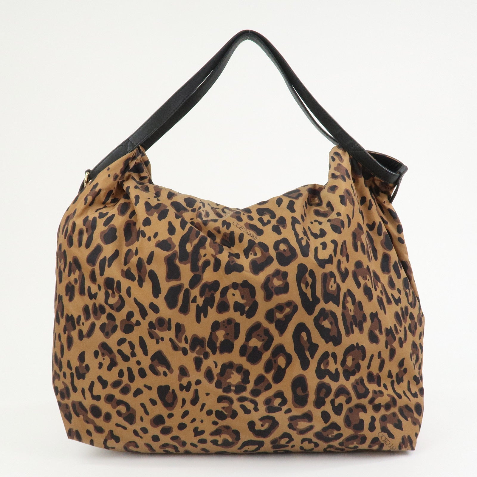 JIMMY CHOO Nylon Tote Bag Shoulder Bag Leopard Brown Black