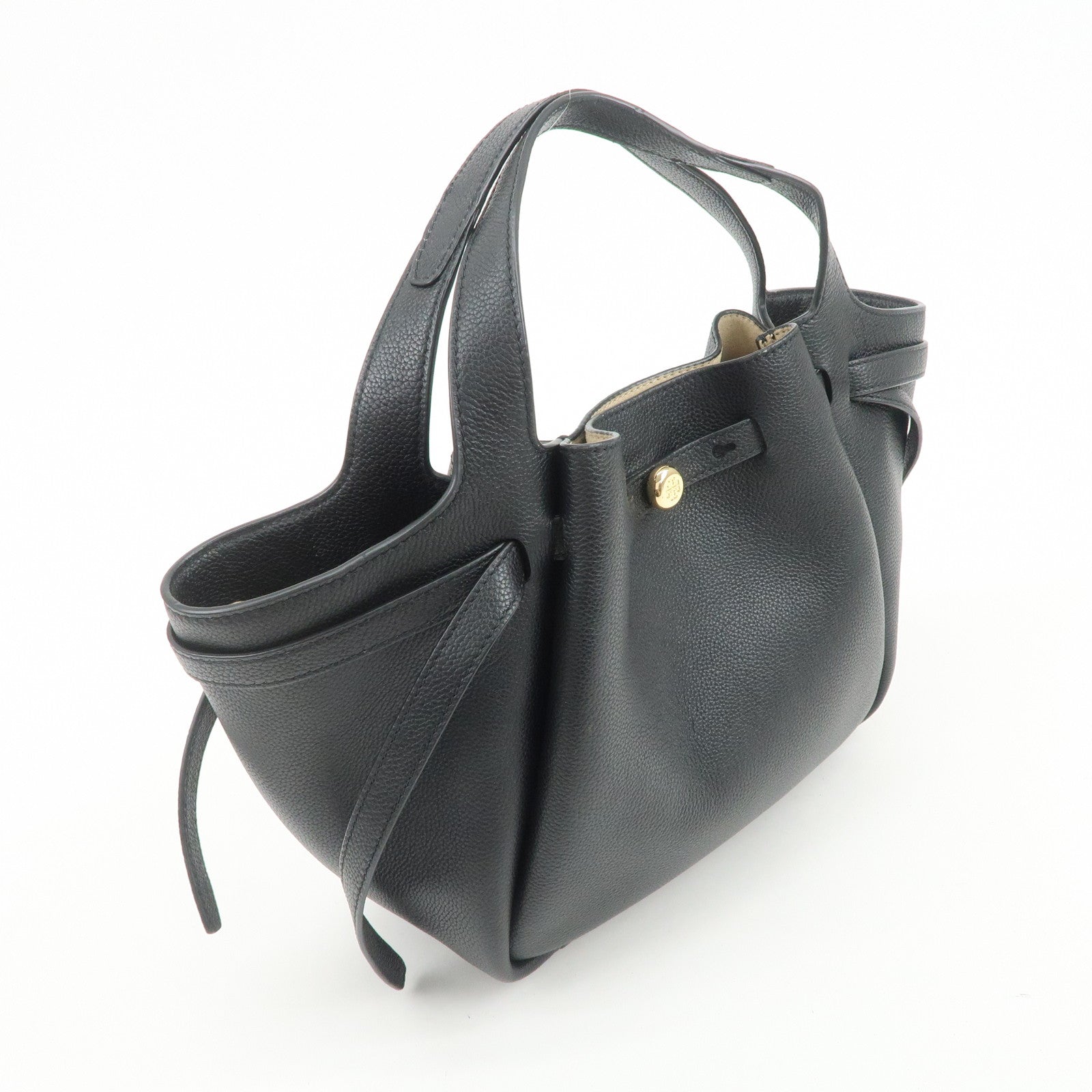 TORY BURCH ROMY Logo Leather Small Tote Bag 2Way Bag Hand Bag Black