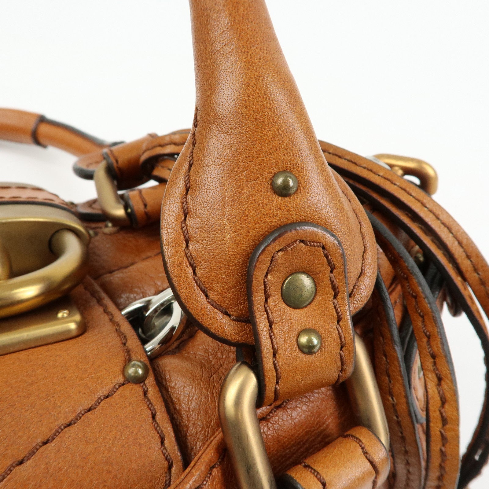 Chloe Paddington Leather Mini Hand Bag Boston Bag Brown