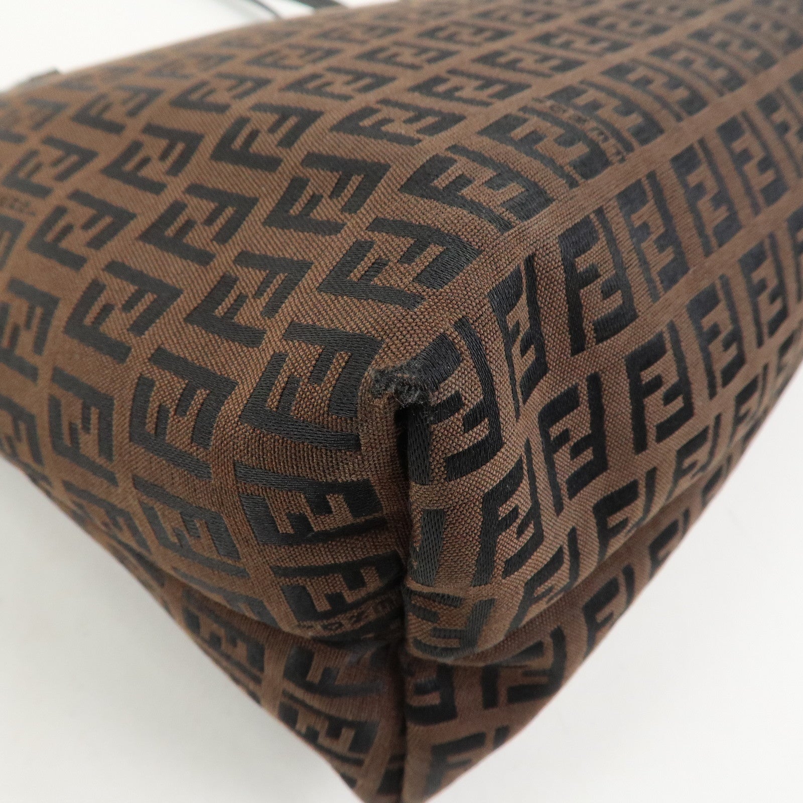 FENDI Zucchino Canvas Leather Tote Bag Brown Black 8BH023