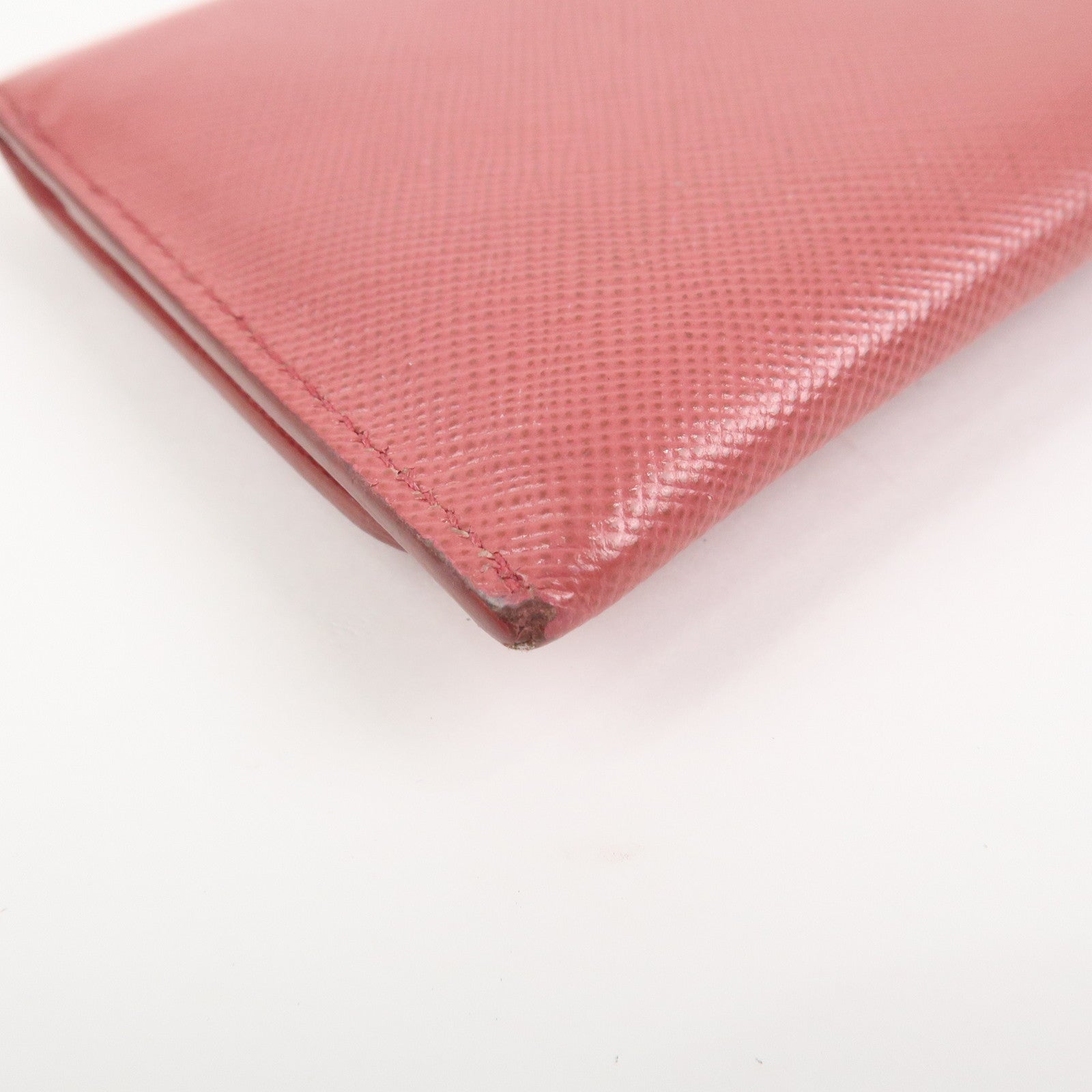 PRADA Logo Saffiano Leather Card Case Card Holder Pink 1M1362