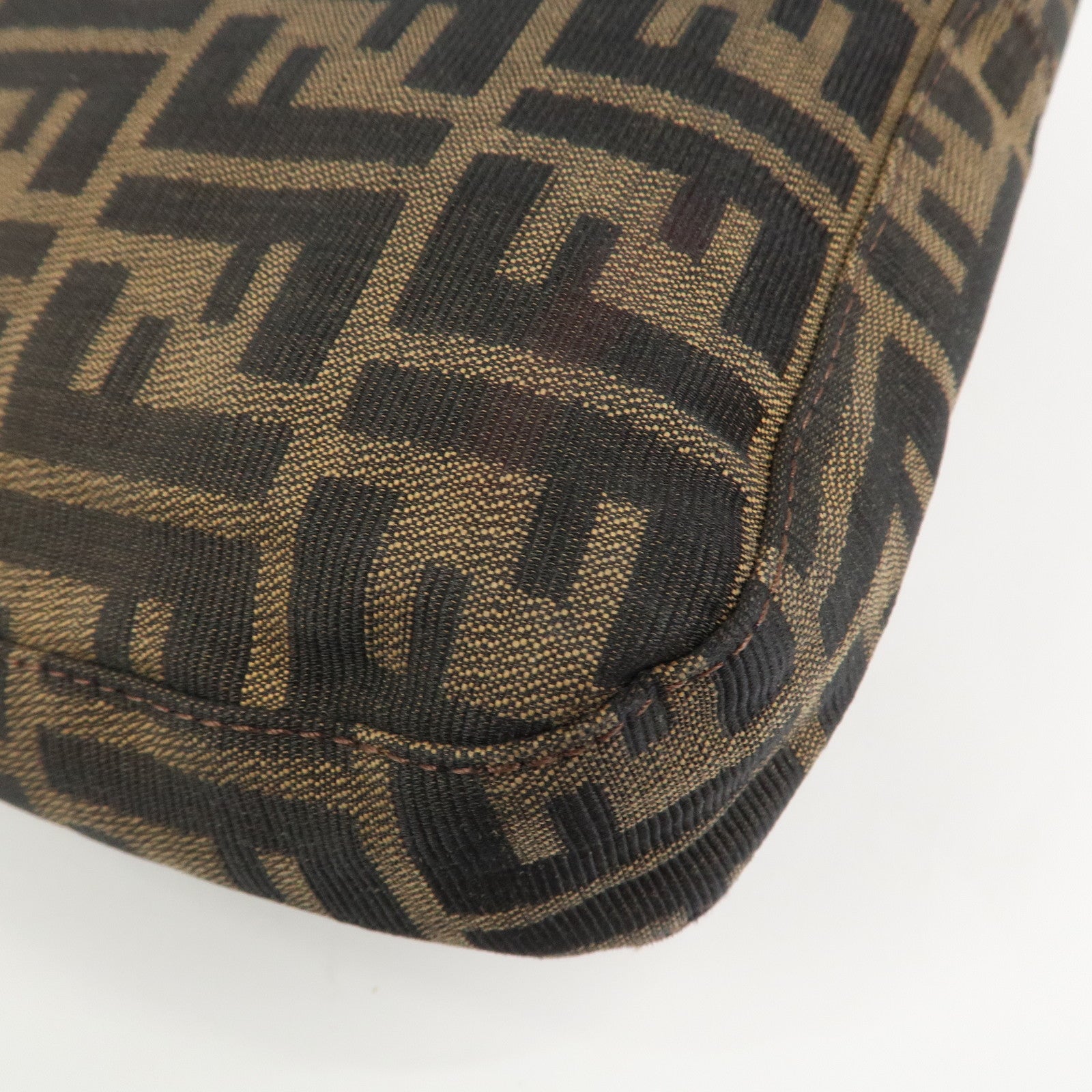 FENDI Zucca Canvas Leather Shoulder Bag Brown Black 26730