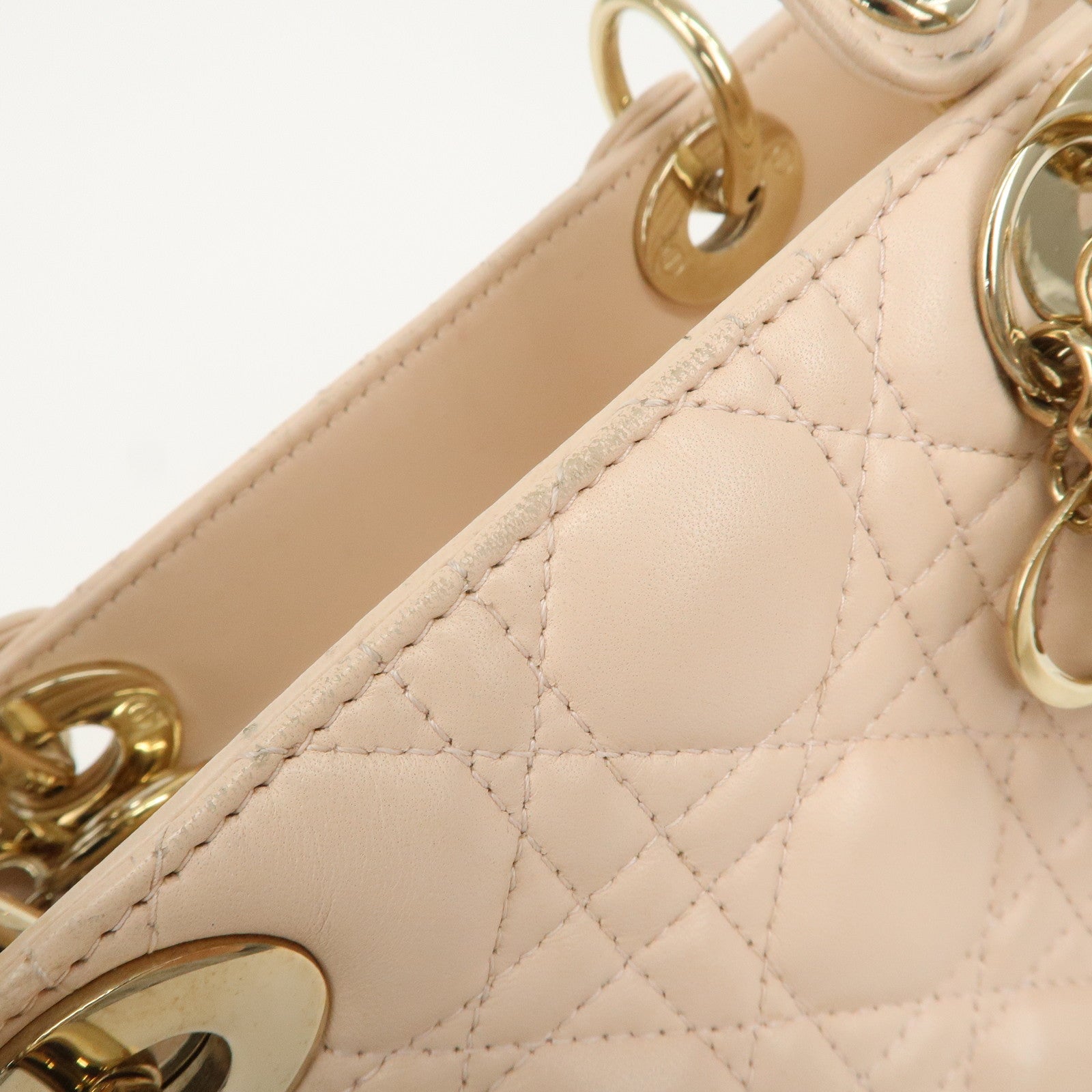 Christian Dior Cannage Leather 2Way Bag Shoulder Bag Pink Beige Used