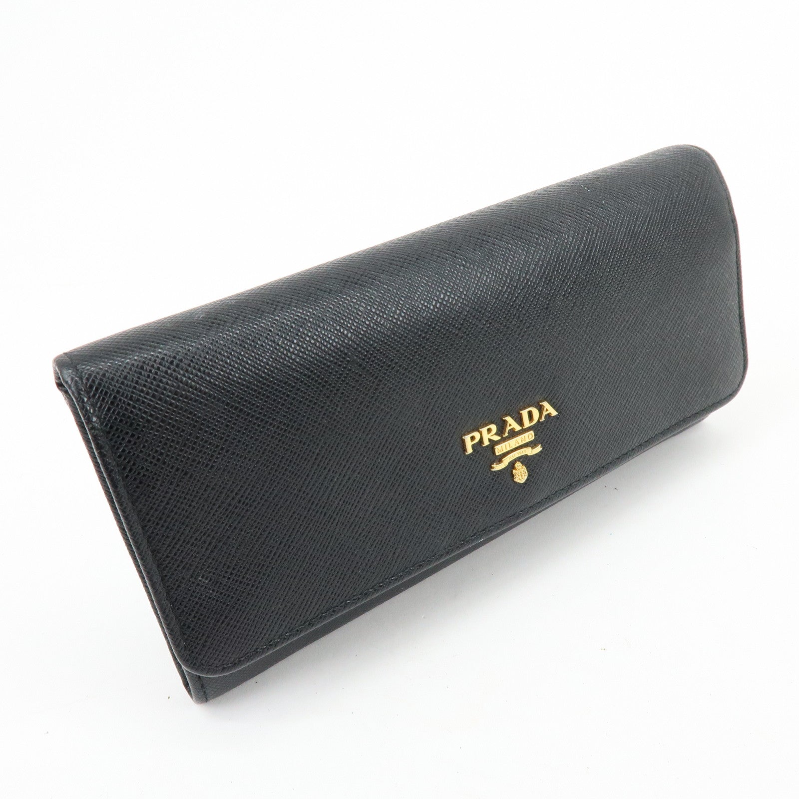 PRADA Saffiano Leather Flap Bi-Fold Long Wallet Black 1MH132