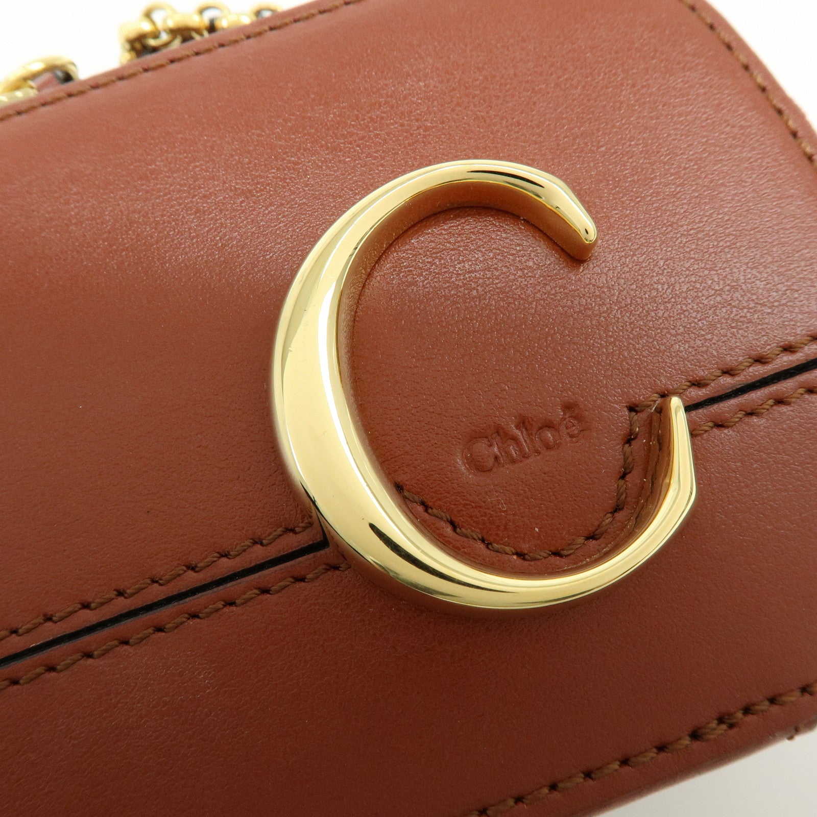 Chloe Leather 2Way Chain Shoulder Bag Mini Vanity Bag Brown