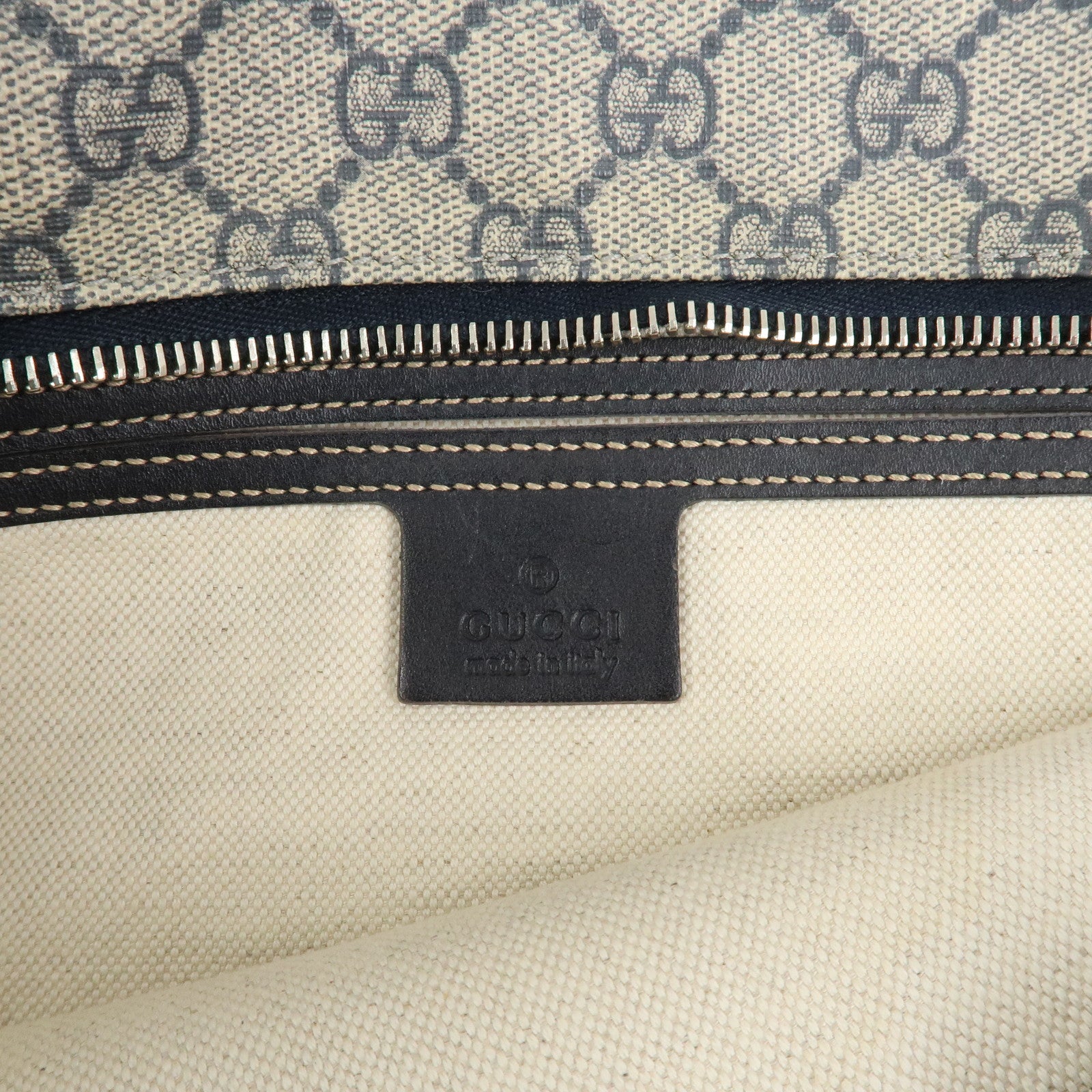 GUCCI GG Supreme Leather Tote Bag Hand Bag Beige Navy 211137