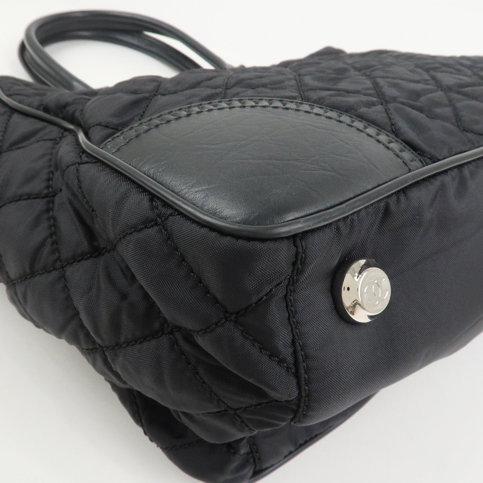 CHANEL Paris New York COCO Mark Nylon Leather Tote Bag Black A33100