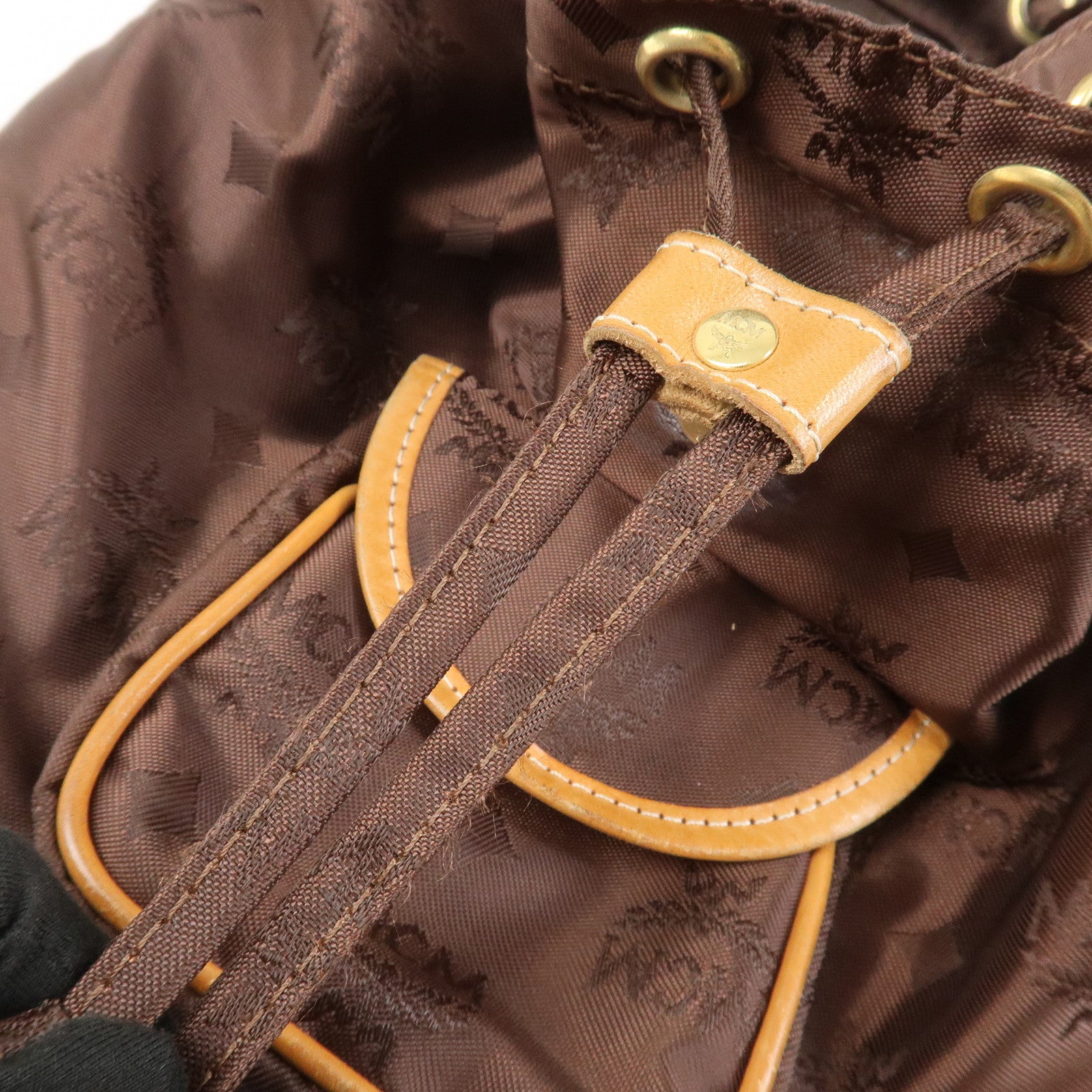 MCM Visetos Nylon Leather Backpack Rucksack Brown