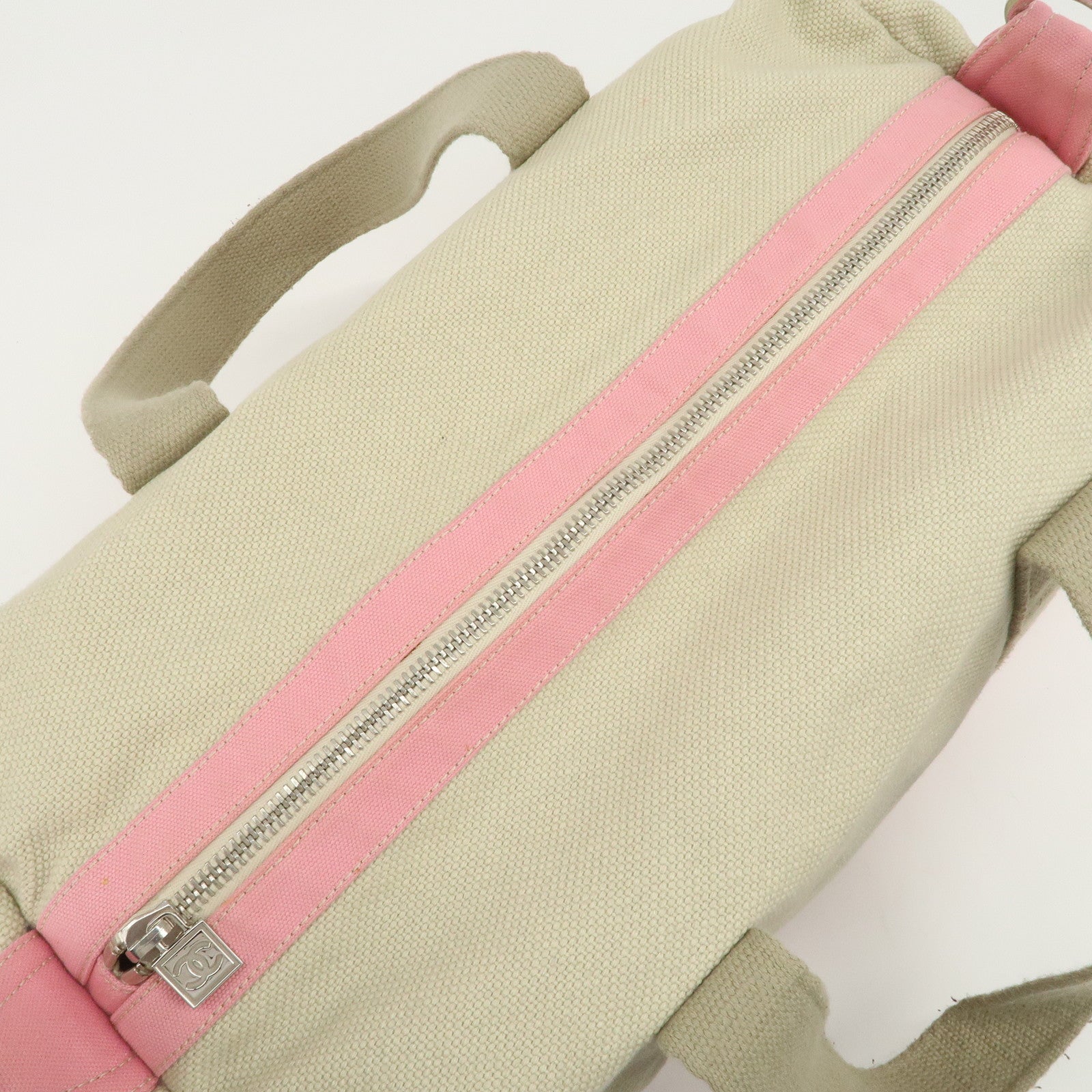 CHANEL Sport Line Canvas Boston Bag Hand Shoulder Bag Ivory Pink