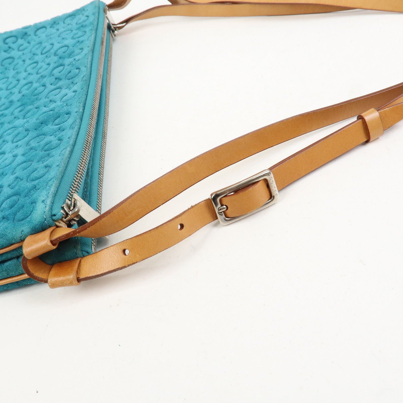 CELINE C Macadam Suede Leather Shoulder Bag Turquoise Blue