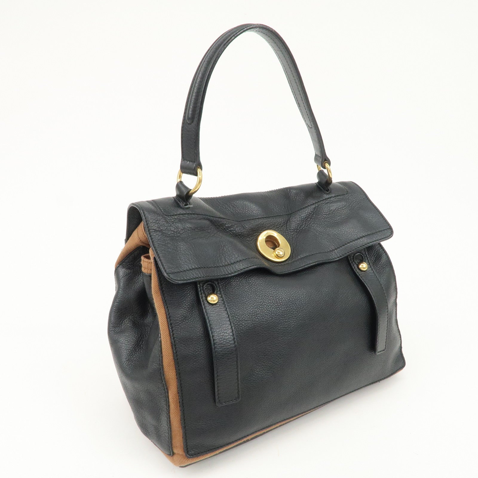 SAINT LAURENT Leather Shoulder Bag Black Brown Gold HDW 229680