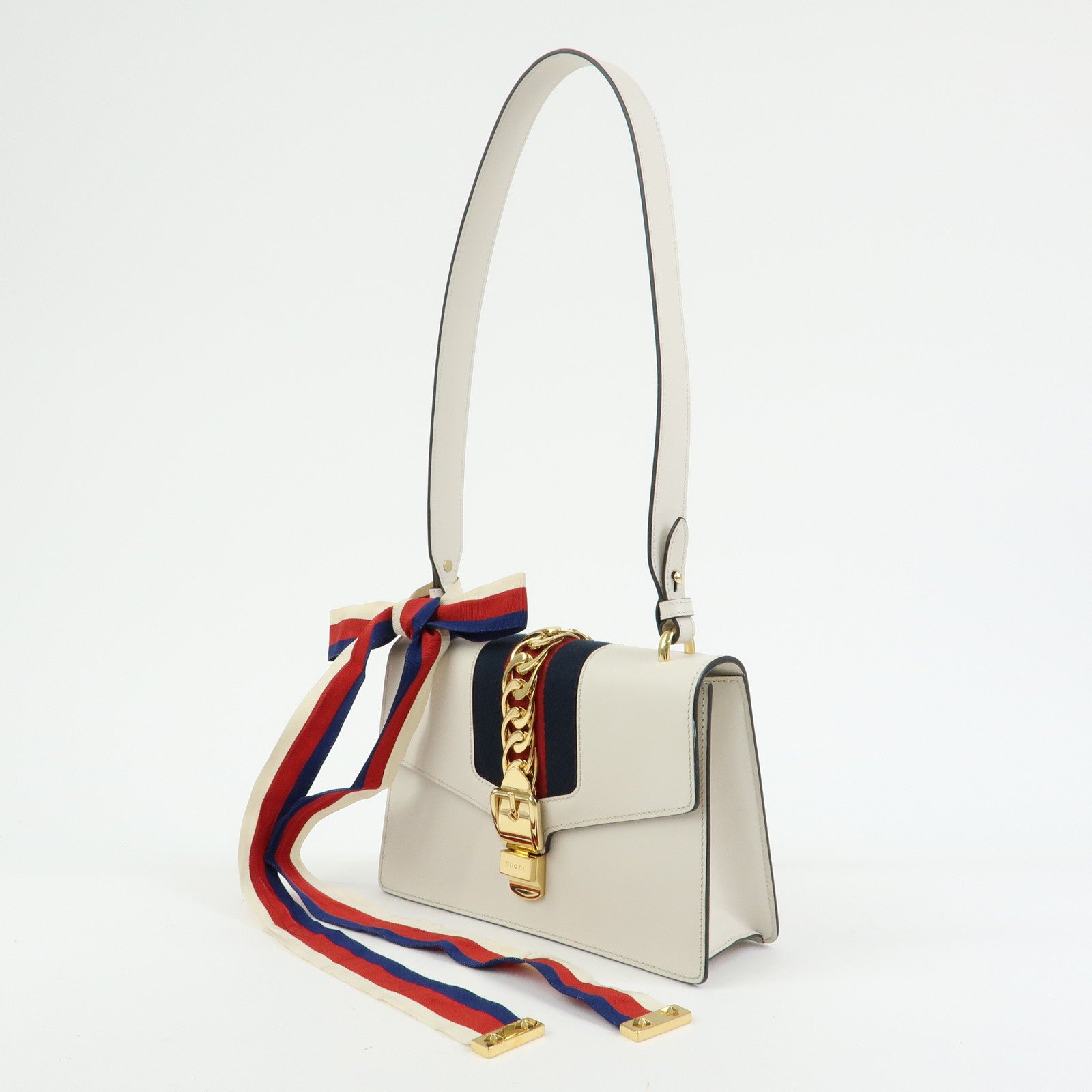 GUCCI Sylvie Sherry Leather Shoulder Bag Crossbody Bag Ivory 421882