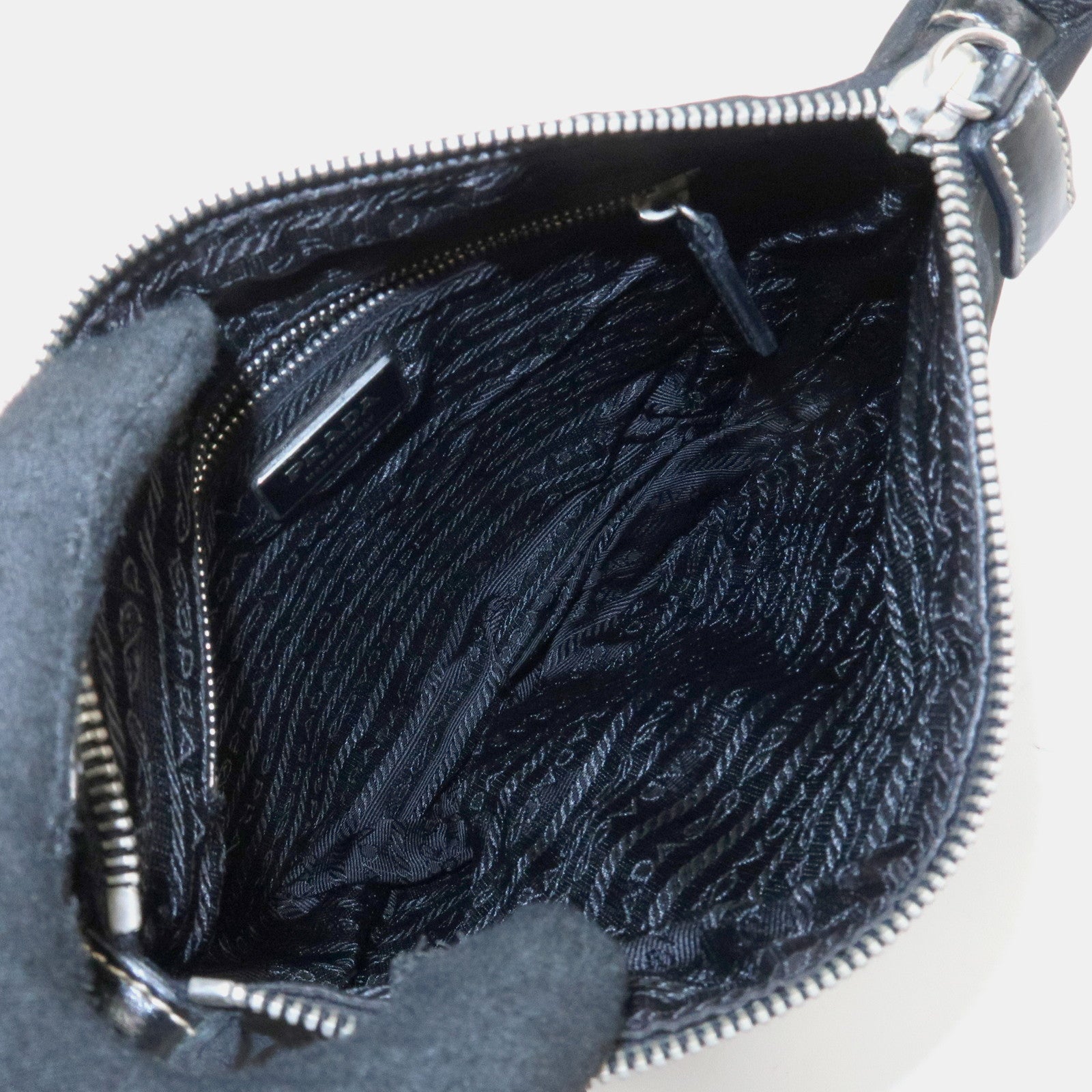 PRADA Triangle Logo Leather Nylon Shoulder Bag Crossbody Bag Black Used