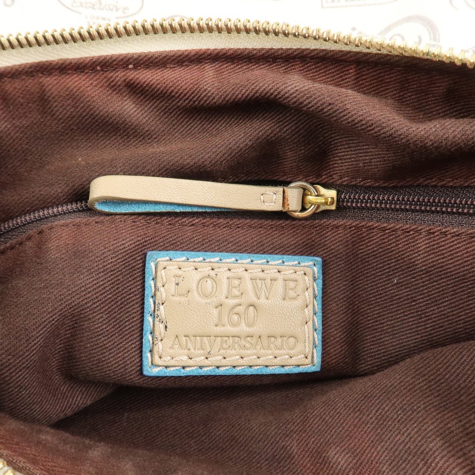 LOEWE Anagram Canvas Suede Leather Shoulder Bag Beige Blue Used